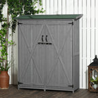Outdoor Storage Cabinet Wooden Garden Shed Utility Tool Organizer with Waterproof Asphalt Rood, Lockable Doors, 3 Tier Shelves for Lawn, Backyard, Gray