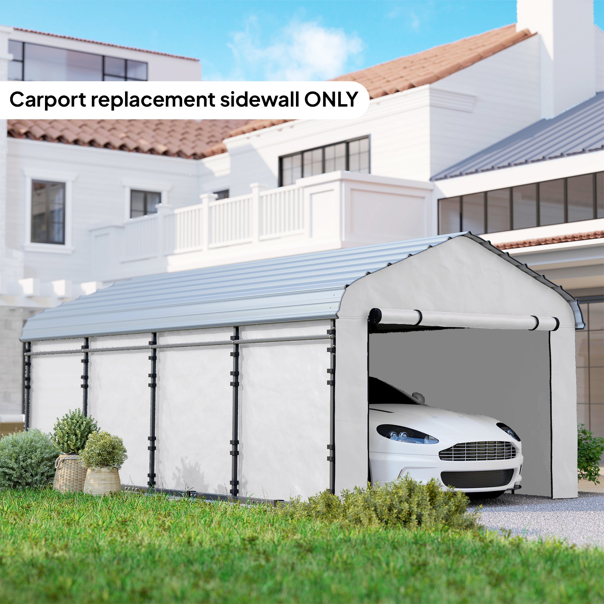 Carport Replacement Sidewall Panel for 10' x 15' Carports, UPF50+ Waterproof Replacement Side Wall Cover, White