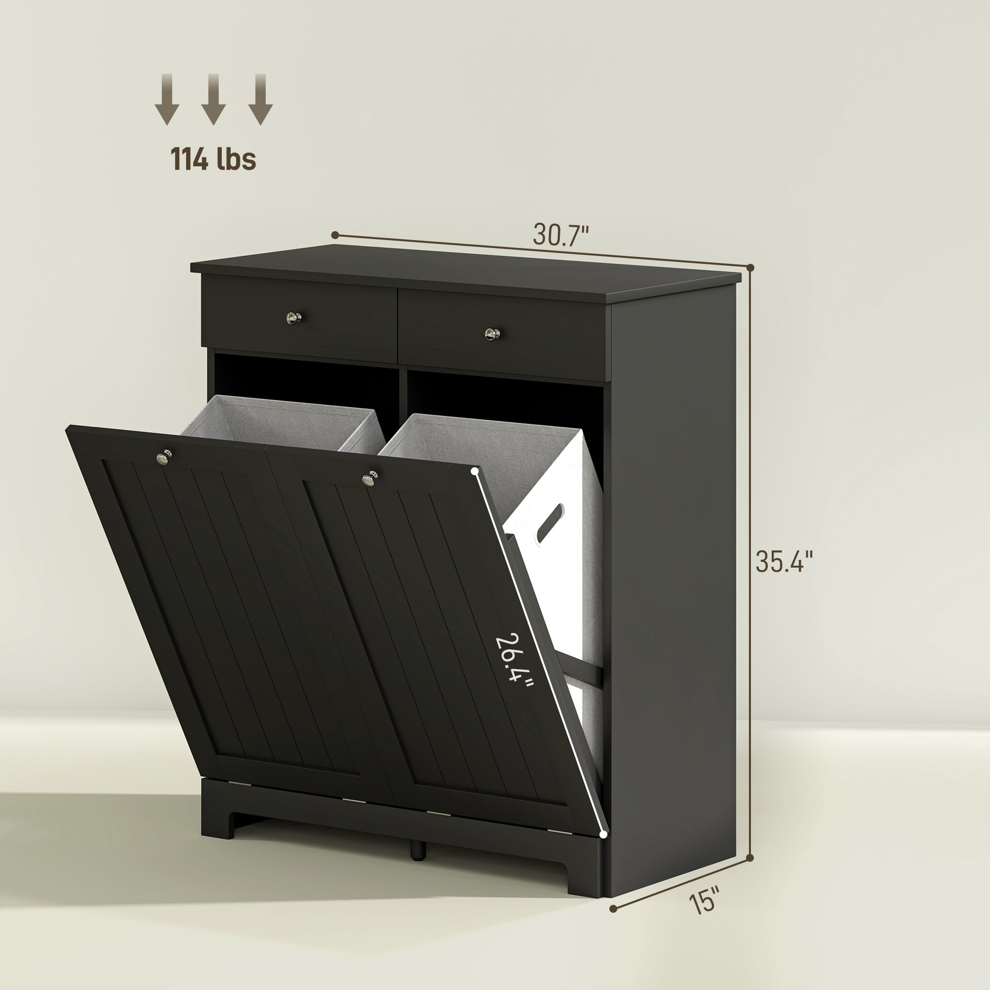 Laundry Hamper Cabinet, Laundry Cabinet with 2 Tilt Out Laundry Baskets and 2 Drawers, Black