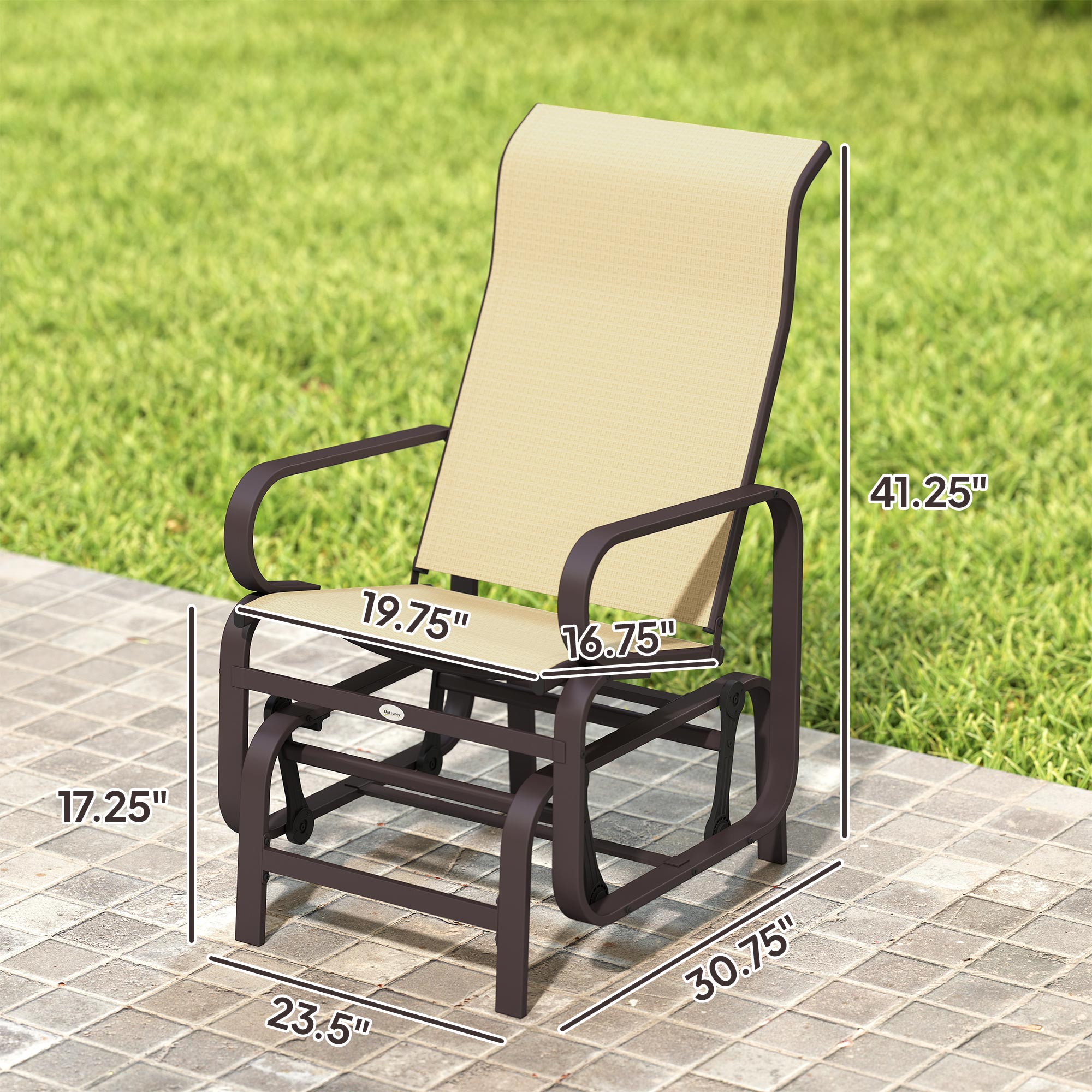 Gliding Lounger Chair Set of 2, Single Rockers with Lightweight Metal & Mesh Construction, Khaki