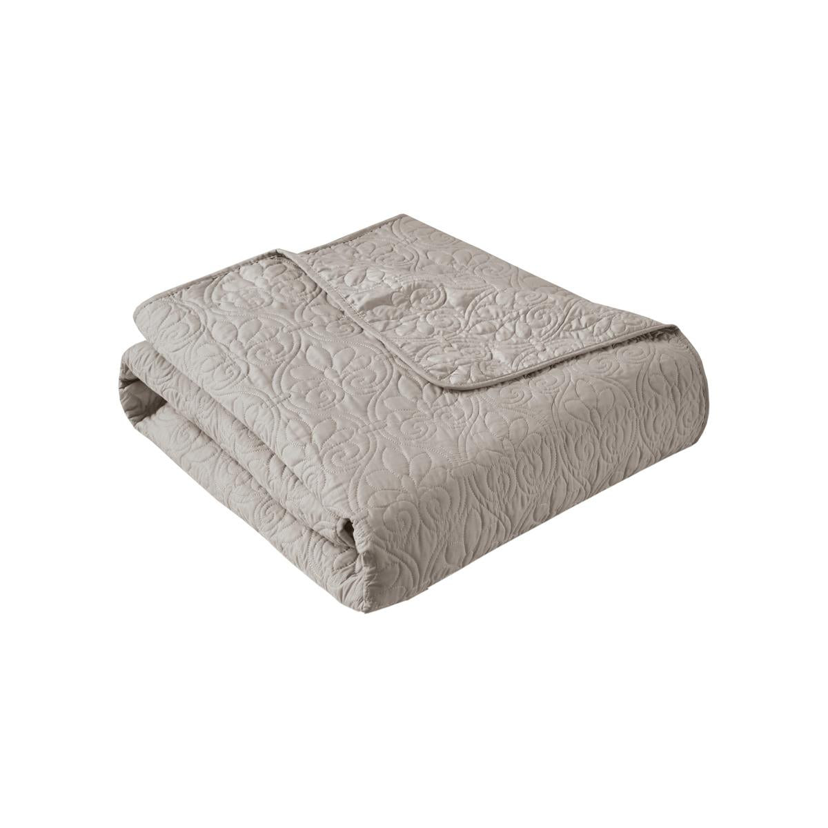 Oversized Quilted Throw Blanket with 100% Cotton Filling, Stitch Pattern, Machine Washable, Perfect for Any Décor, 70" L x 60" W x 0.25" H, Khaki