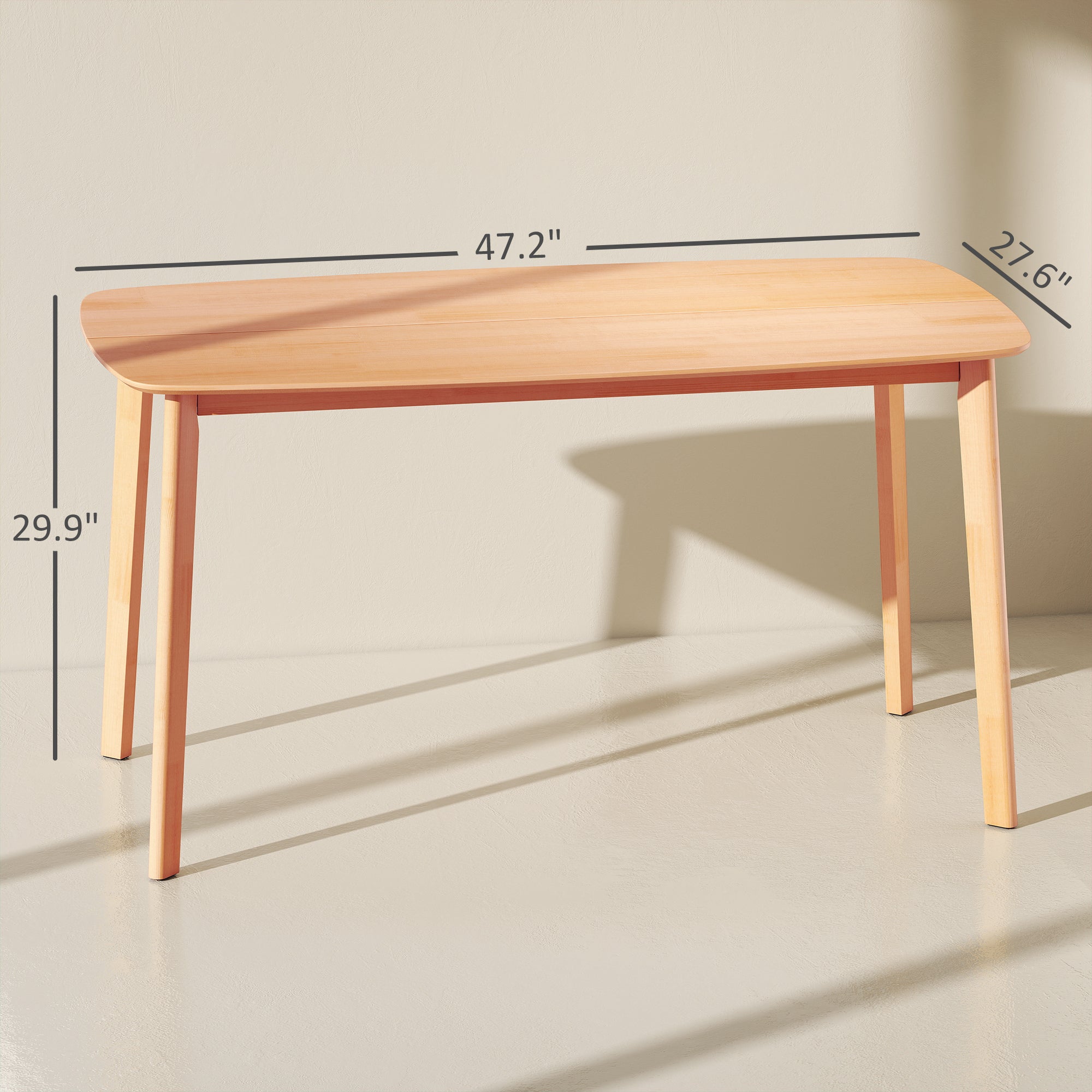 Pine Wood Dining Table for 6, 47" Rustic Rectangular Kitchen Table with Large Tabletop for Dining Room, Natural