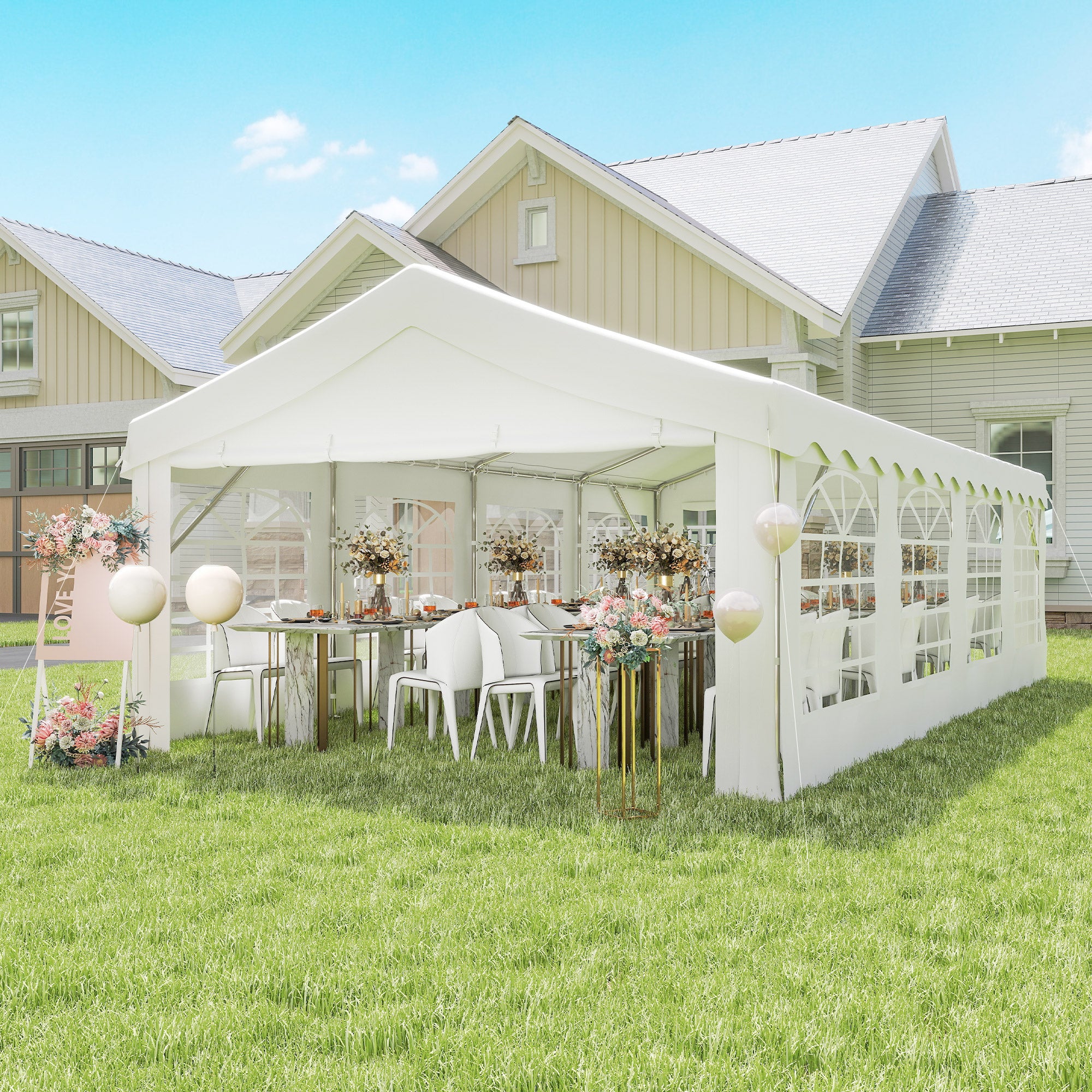 Heavy Duty Party Tent, 13x26 ft Outdoor Wedding Event Shelter, with Removable Sidewalls & Windows, for Family Gatherings, White