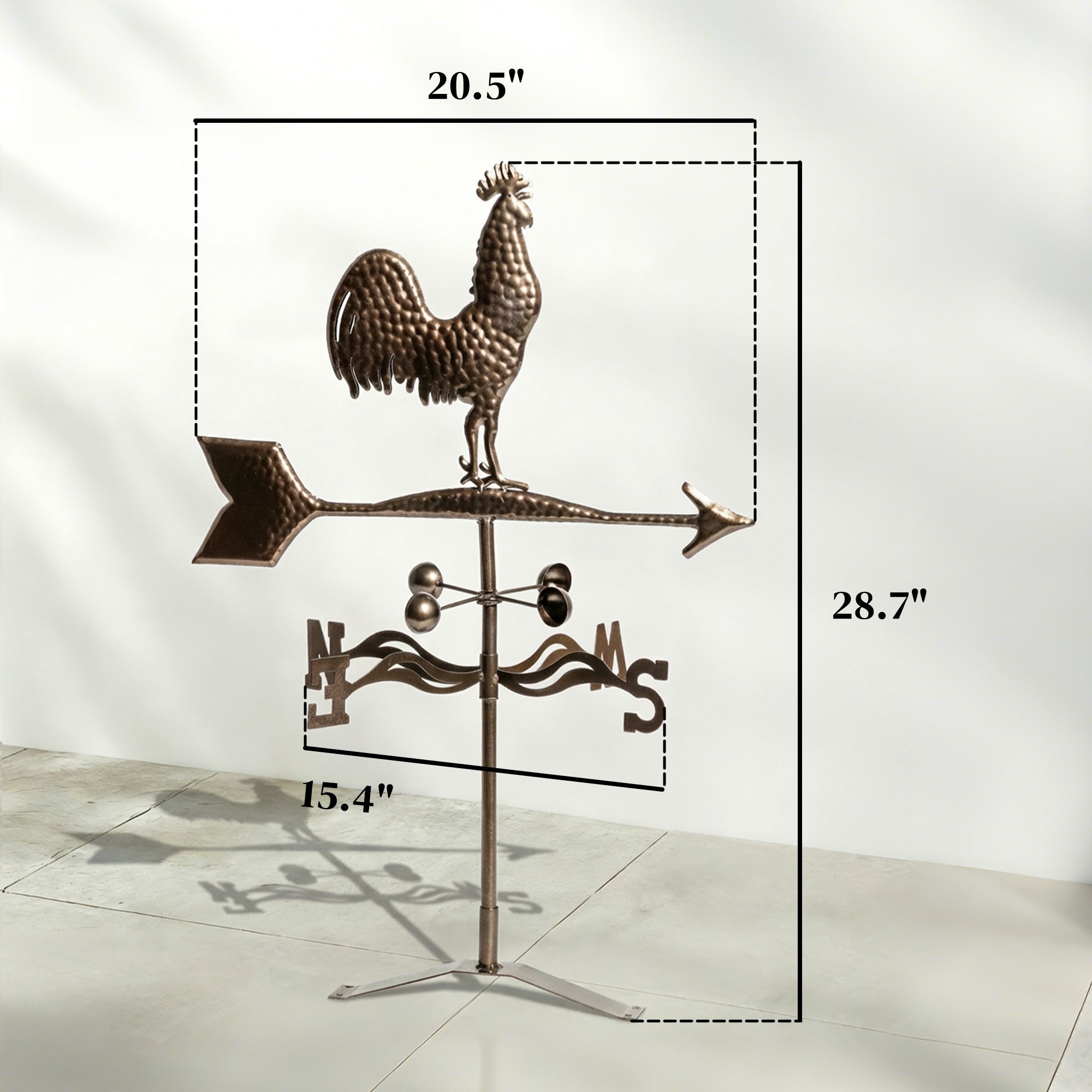 Metal Rooster Weathervane, Roof Mount Wind Direction Indicator, Outdoor Weather Vanes