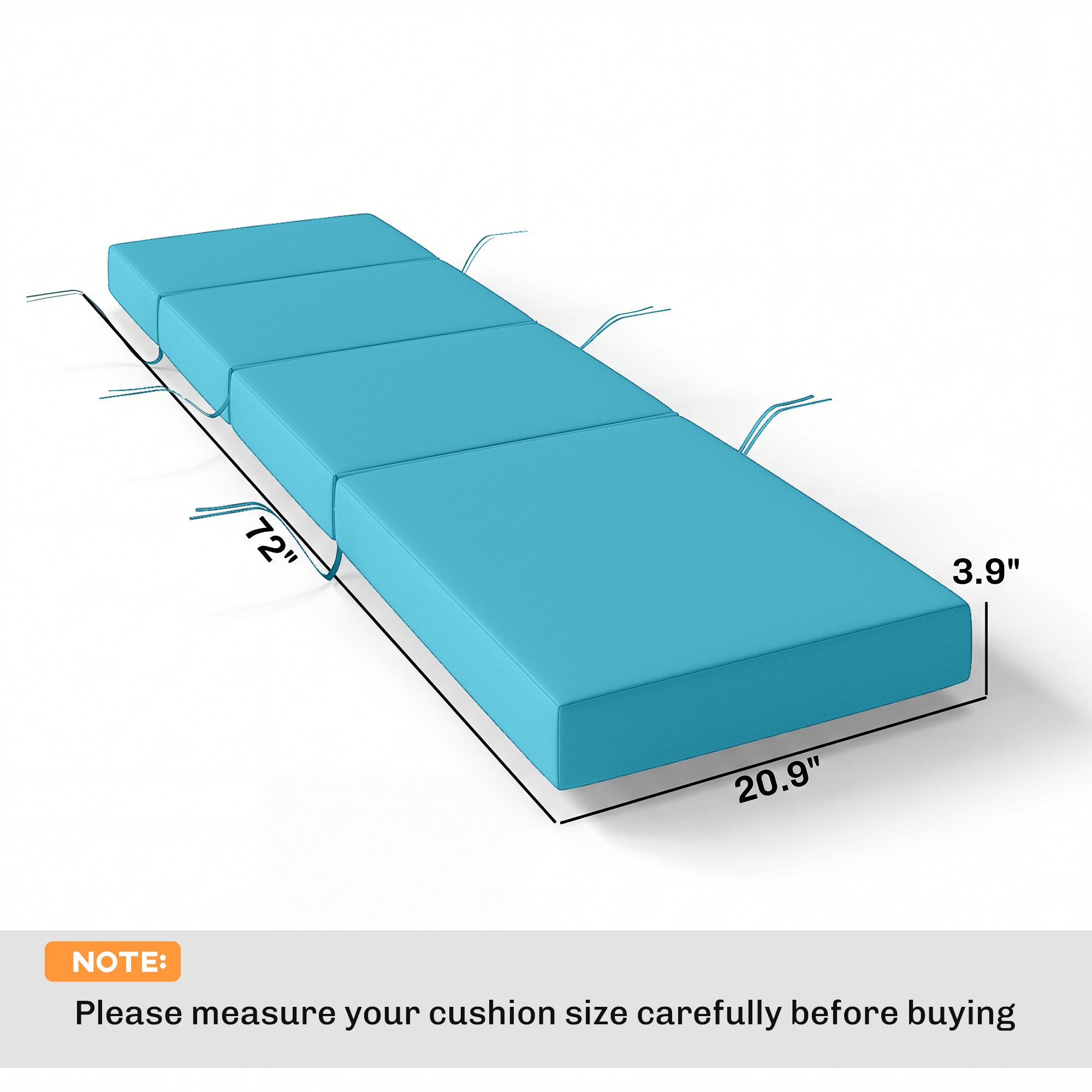 Chaise Lounge Cushion, 4" Thick Outdoor Lounge Chair Cushion with Ties for Patio, 21" x 72", Blue