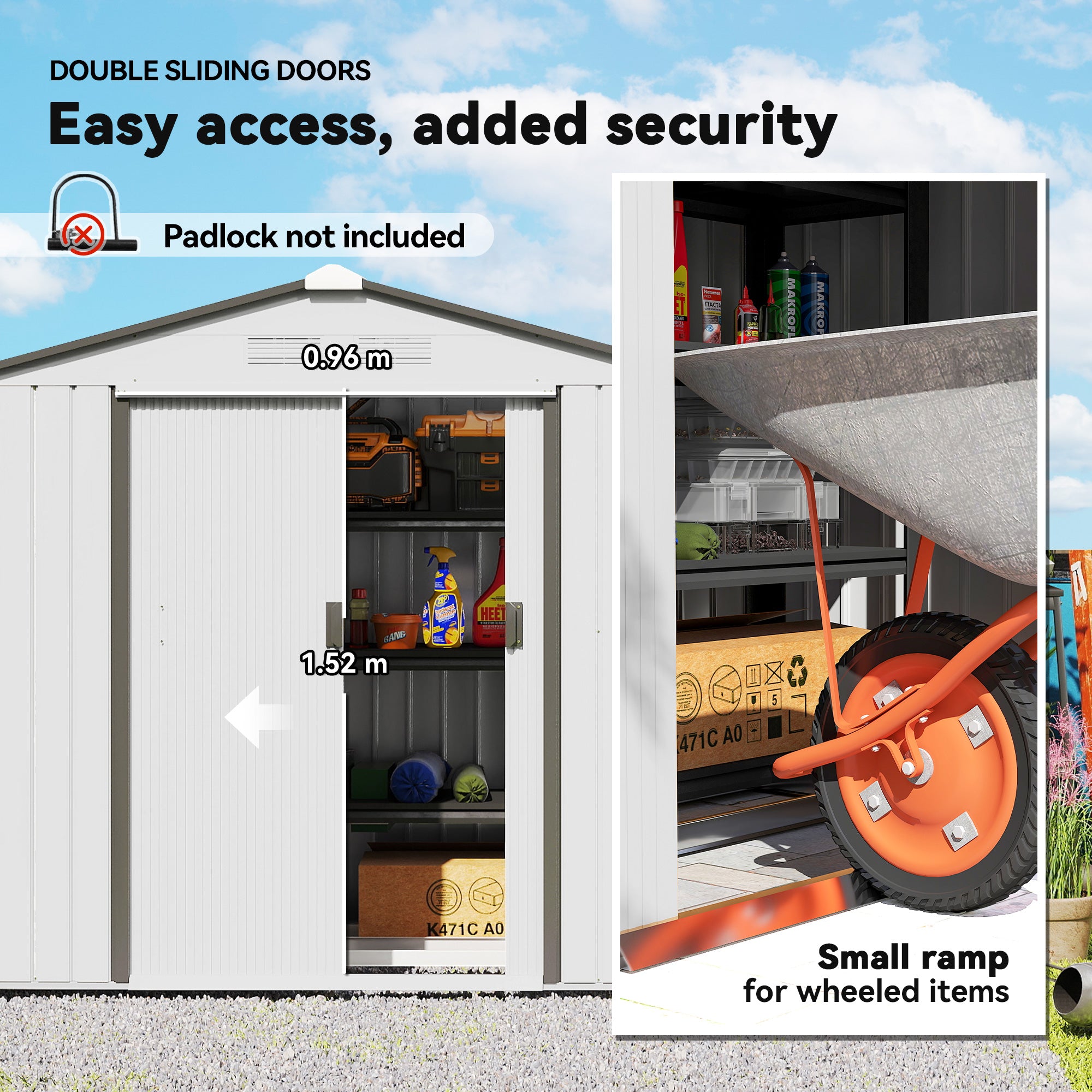 7x4 Garden Shed, Storage Shed with 4 Vents & 2 Sliding Doors, Garden Tool House for Backyard, Patio, Garage, Lawn,White