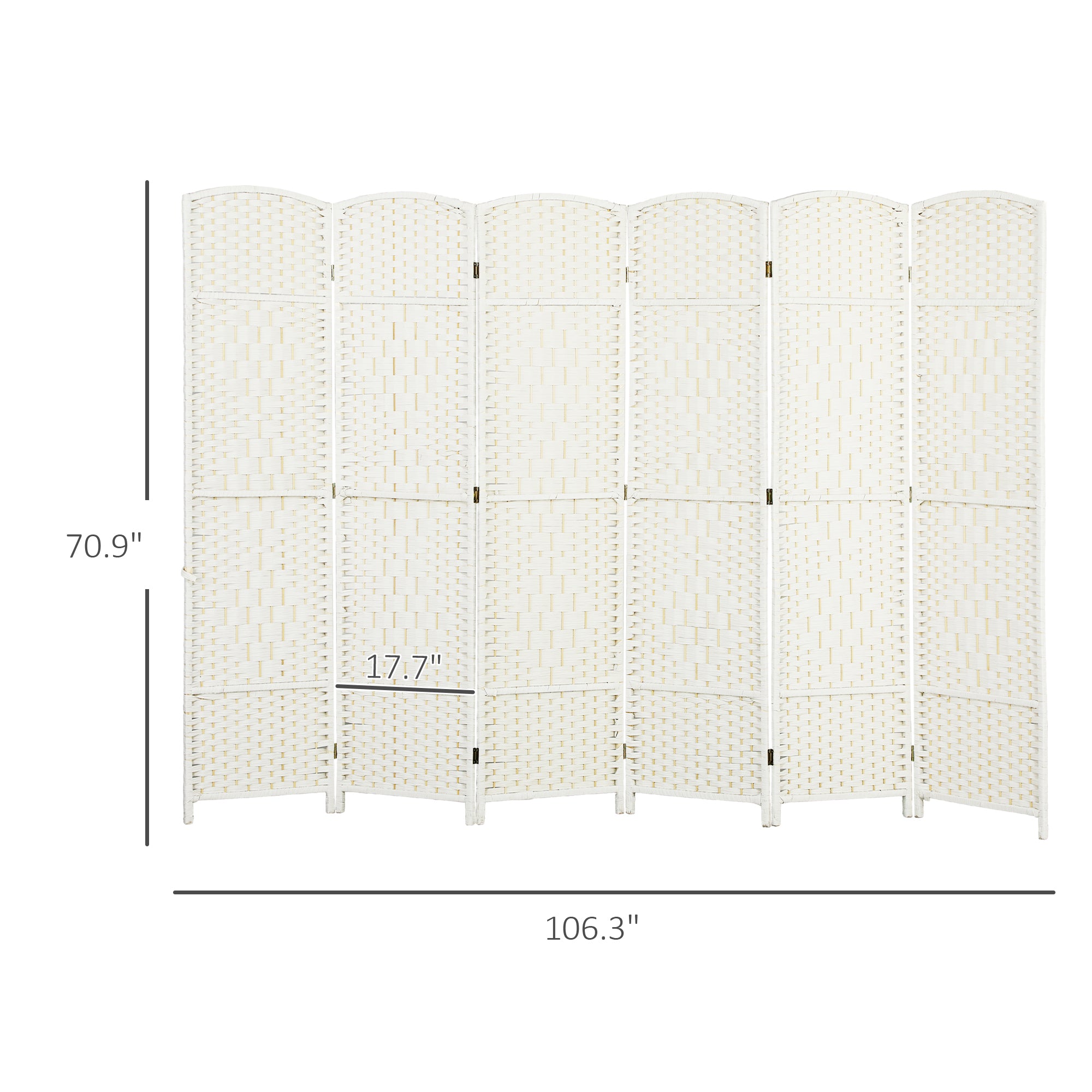 Folding Room Divider Screen 6 Panel 6' Tall Privacy Screen Freestanding Wood Partition for Home Office, White