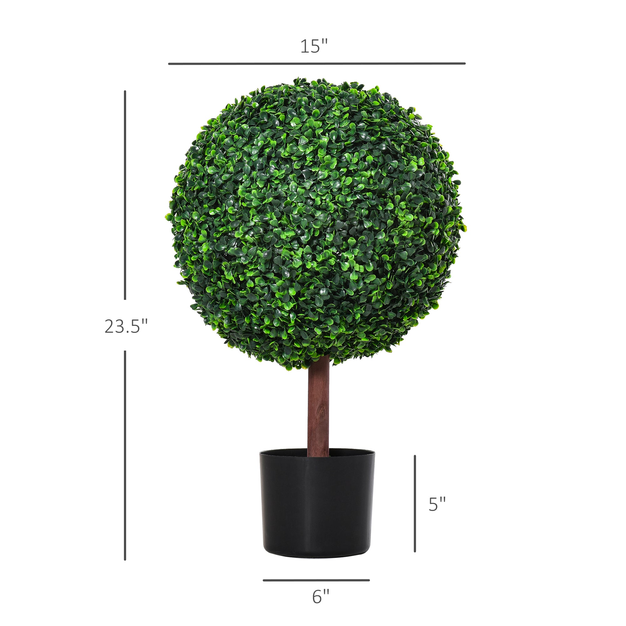 23.5" Artificial Boxwood Topiary Ball Tree, Fake Decorative Plant, Nursery Pot Included for Home, Balcony, Backyard and Garden, Set of 2, Green