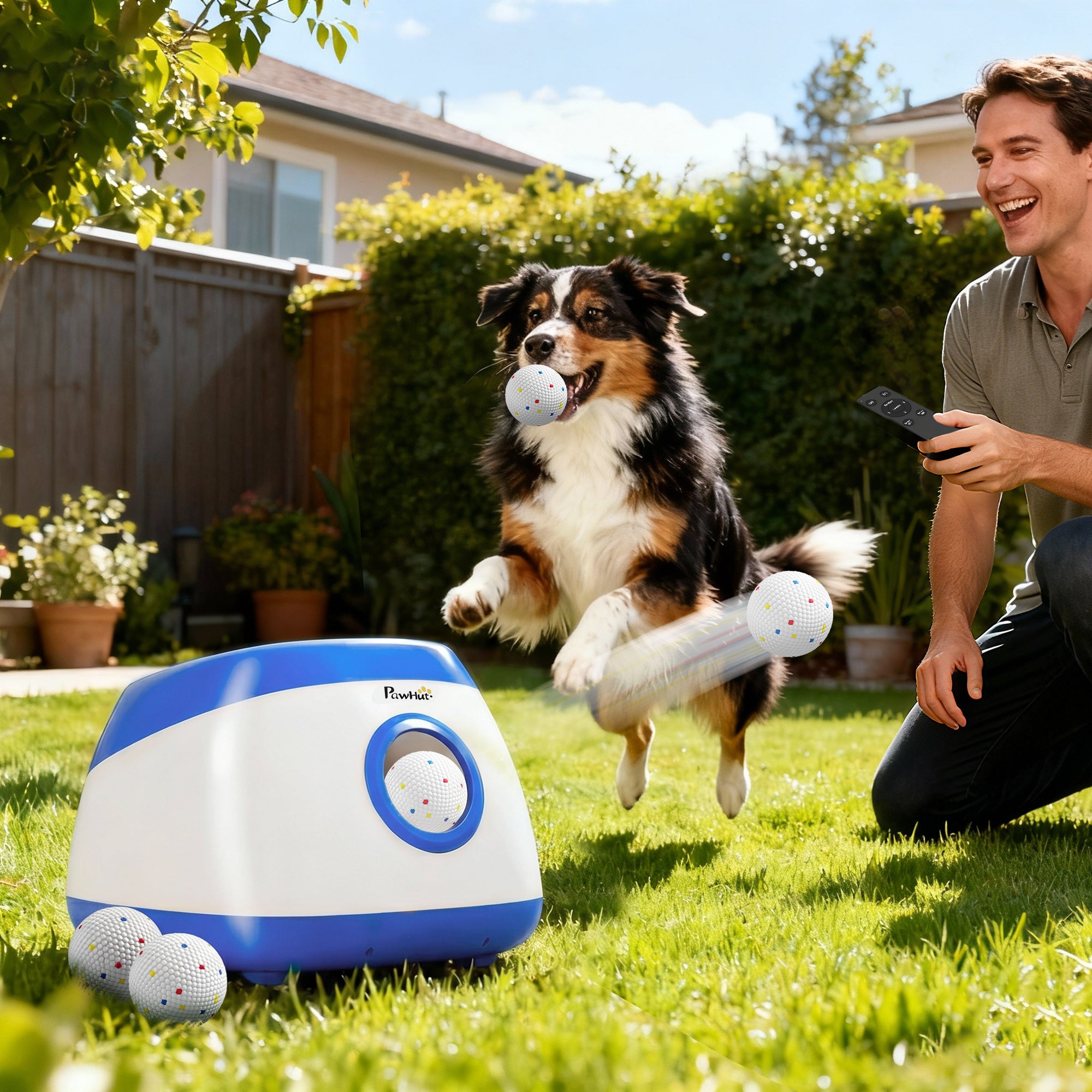 Automatic Dog Ball Launcher with 26-80 FT Distance, Automatic Ball Launcher for Medium and Large Dogs, Blue