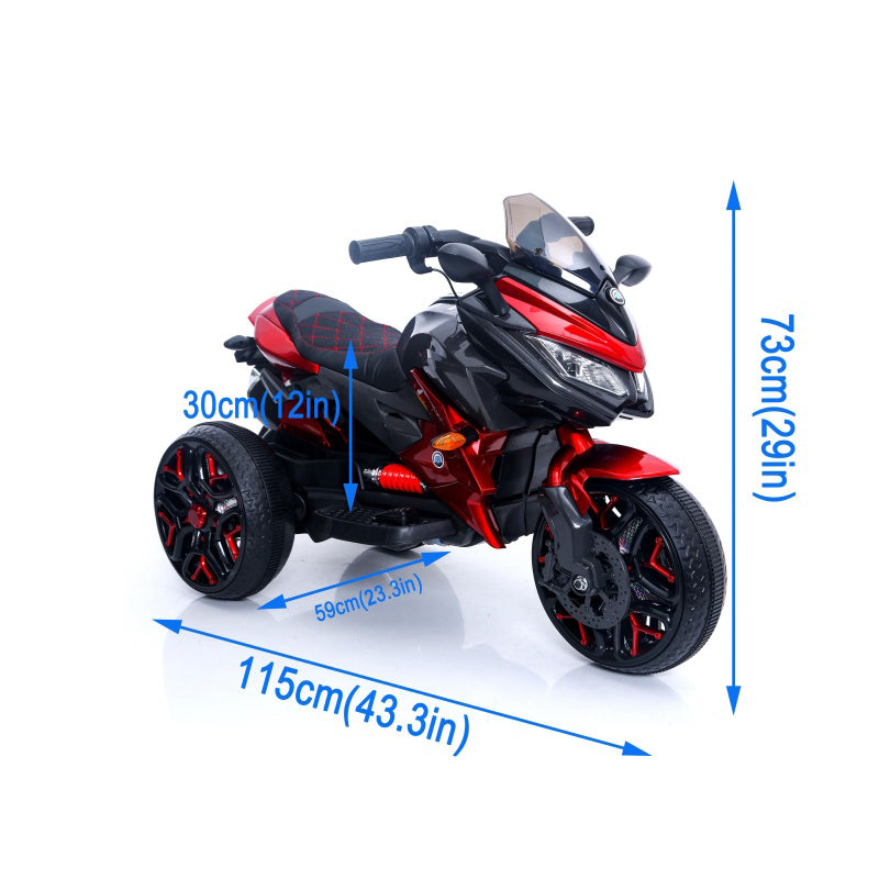 12V Kids Electric 3-Wheel Ride-On Motorcycle with Dual Motors, Manual Throttle, Motorbike for Ages 3-5, 43.5″ L x 23.5″ W x 29″ H, Red