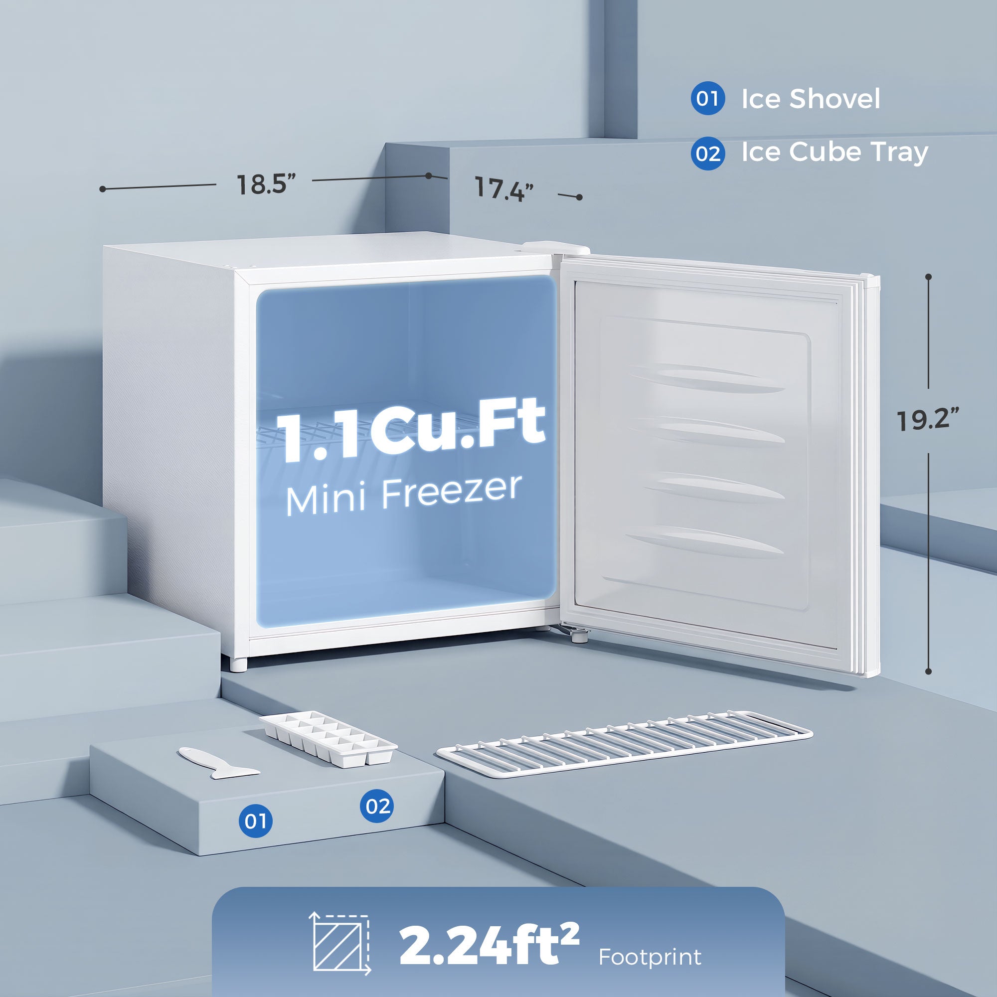 1.1 Cu.Ft Countertop Mini Freezer, Compact Upright Freezer with Removable Shelves, White