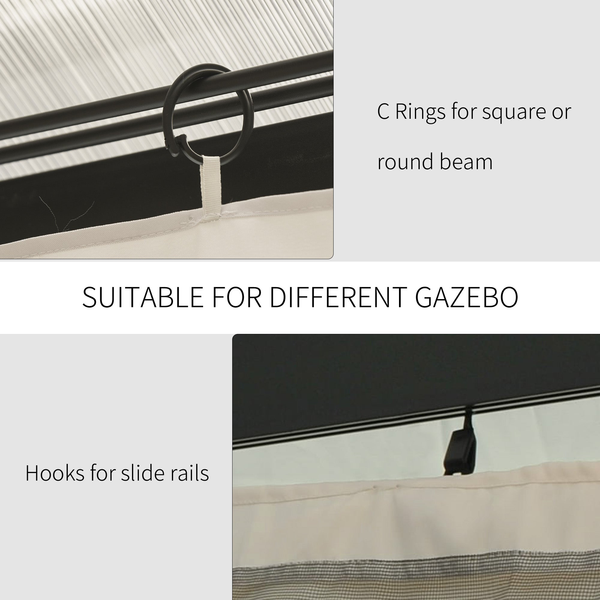 9.84' x 13.1' Gazebo Sidewall Set with Hooks/C-Rings, Beige