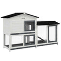 62" Rabbit Hutch, Wooden Bunny Hutch, Guinea Pig Cage, Small Animal Enclosure with Run Area, Removable Tray, Asphalt Roof, Lockable Doors and Ramp, for Rabbits, Chickens, Ducks, White