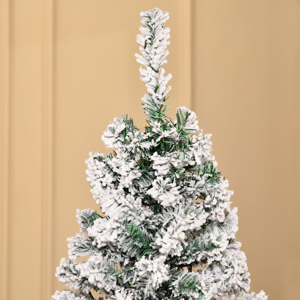 6ft Pre-Lit Snow-Flocked Slim Douglas Fir Artificial Christmas Tree with Realistic Branches, 250 LED Lights and 462 Tips