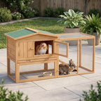 Rabbit Cage Outdoor, 62" Wooden Outdoor Rabbit Hutch, Small Animal Habitat with Detachable Run and Elevated Main House, Natural