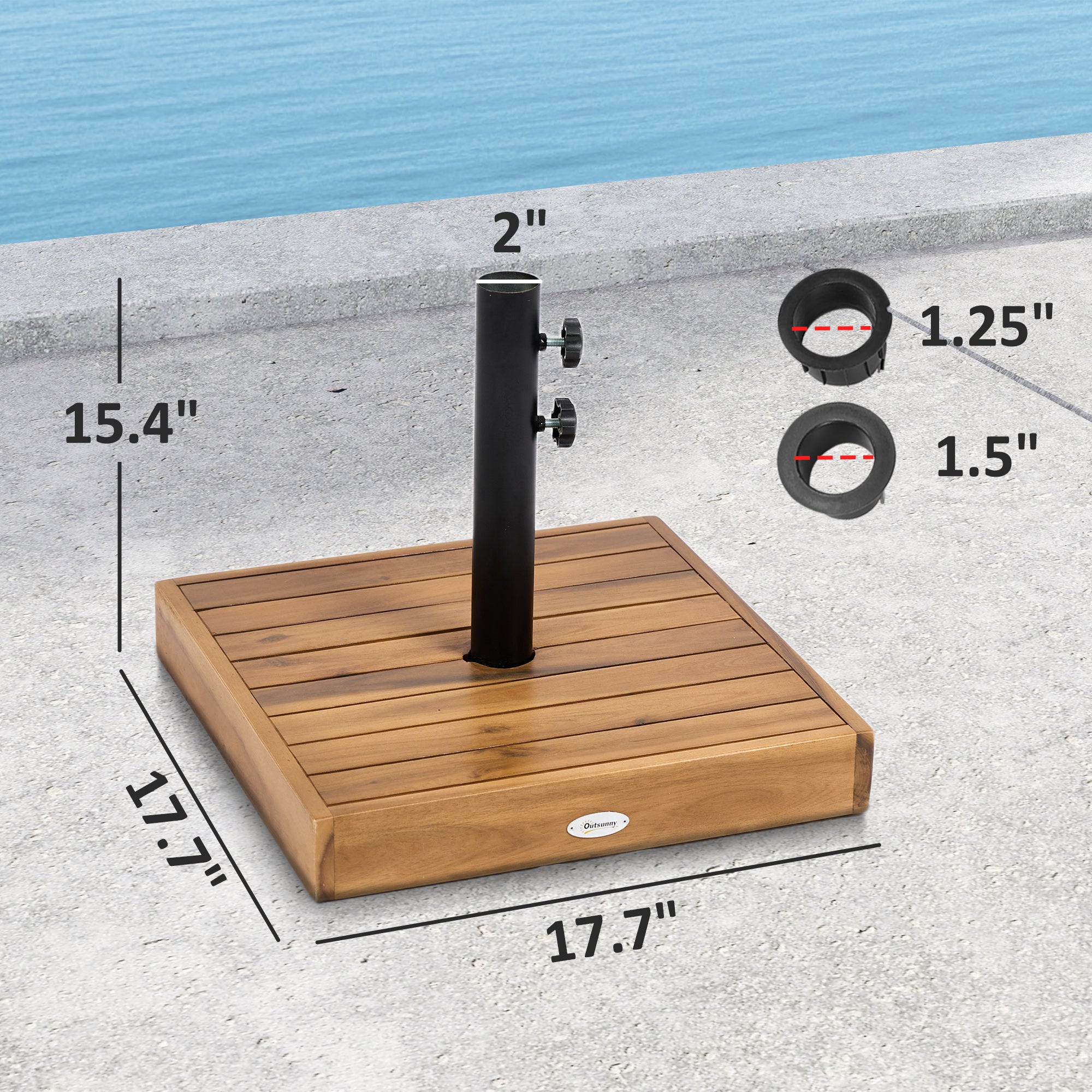 Patio Umbrella Base, 42 lbs. Concrete Heavy Duty Umbrella Base for 1.25/1.5" Poles, Teak