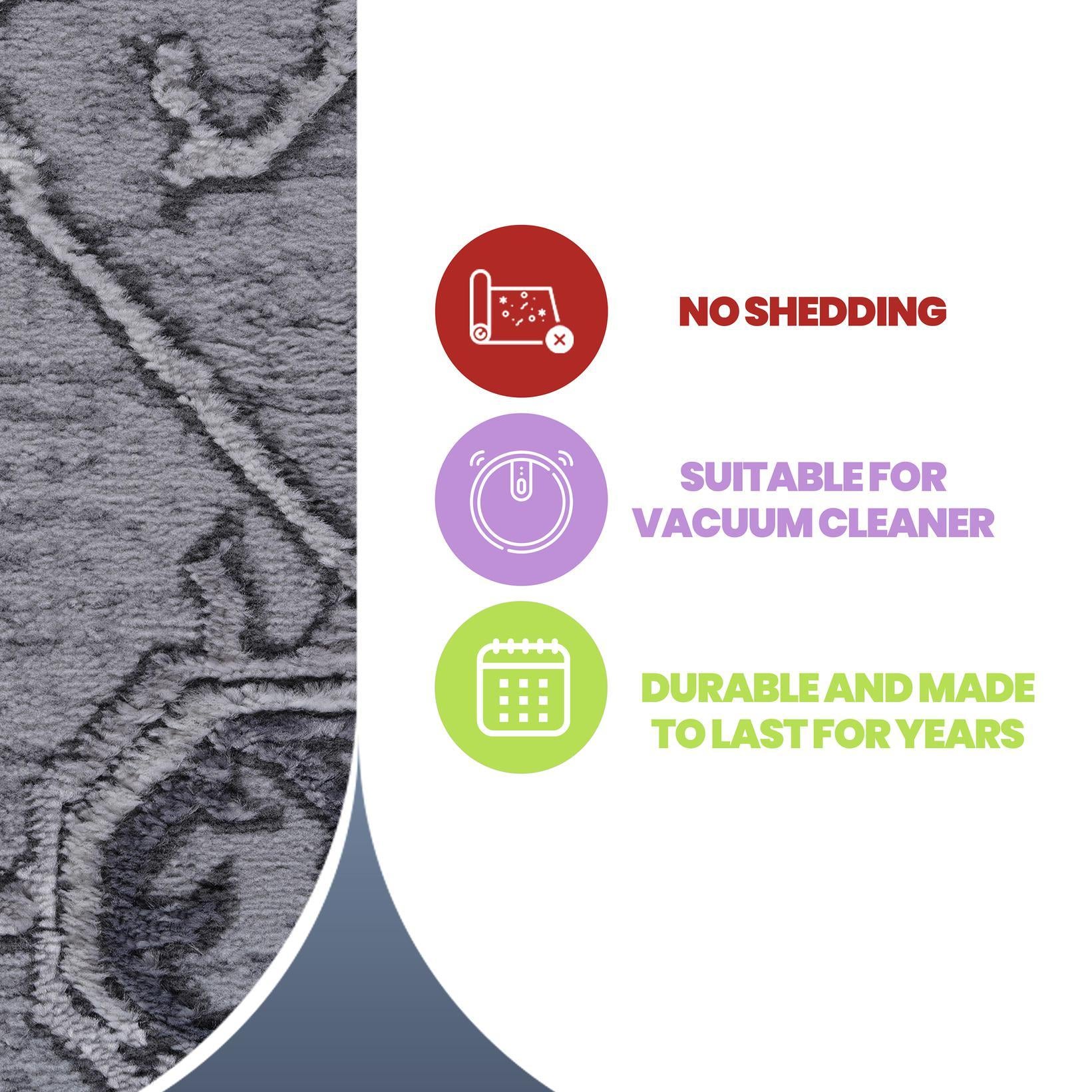 Naar 5x7 Stain-Resistant Area Rug with Non-Shedding Design and Cotton Backing, Kid and Pet-Friendly Carpet, 90" L x 63" W x 0.35" H, Gray
