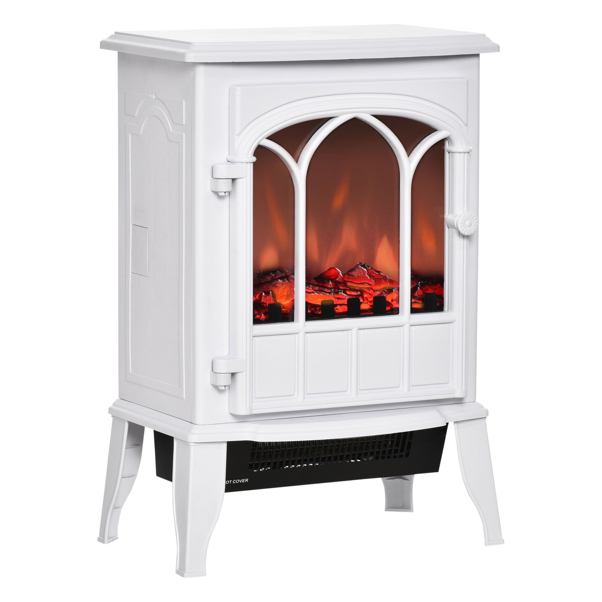 Modern Electric Fireplace, Free Standing Electric Fire with Realistic LED Flame, 750W/1500W, White