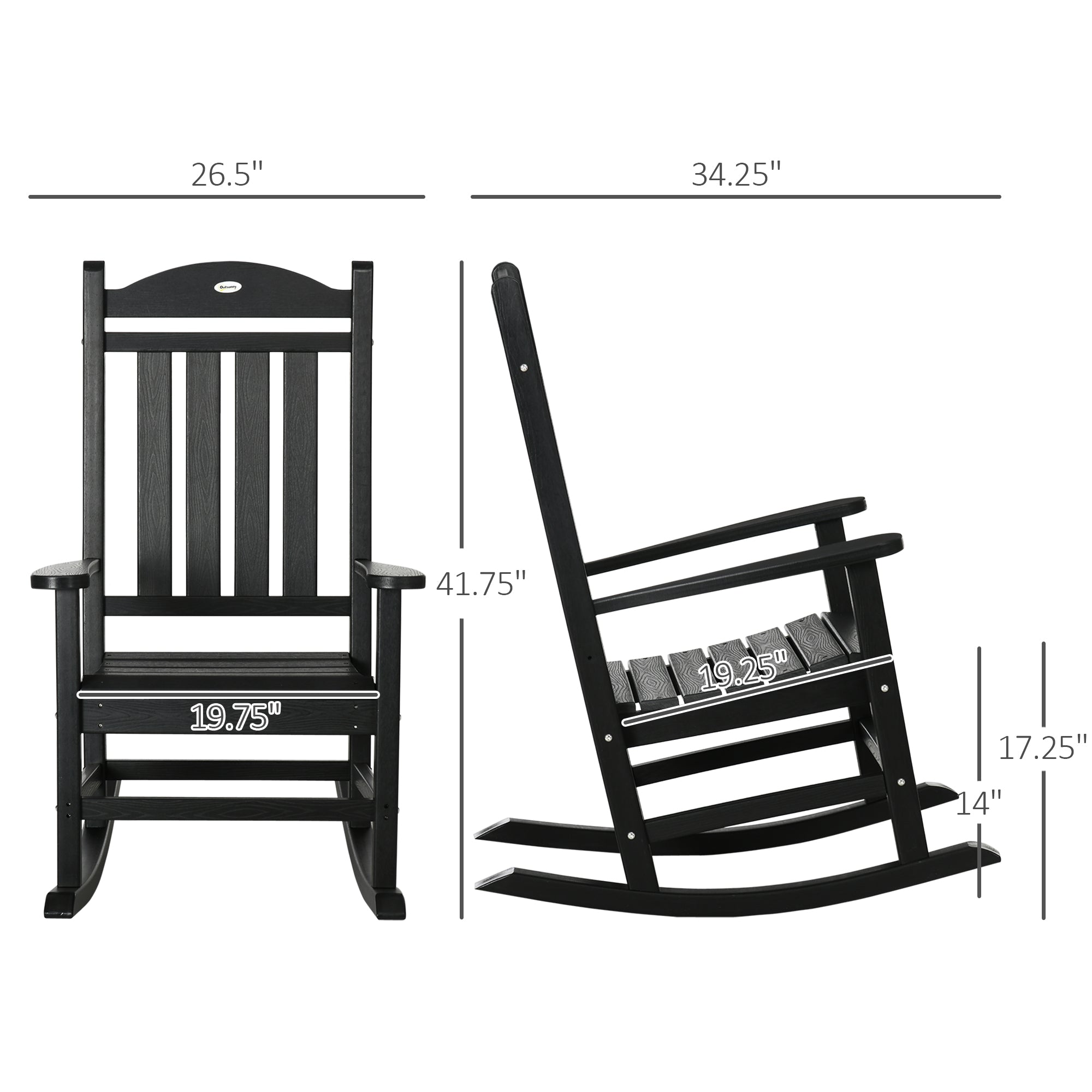 2PCs Outdoor Rocking Chair with Armrests, Fade-Resistant Waterproof HDPE for Indoor & Outdoor, Black