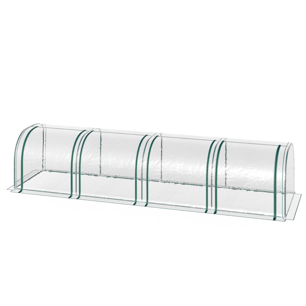 13' L x 3' W x 2.5' H Portable Tunneled Greenhouse with 4 Zippered Doors, Water/UV Fighting PVC Cover, Clear