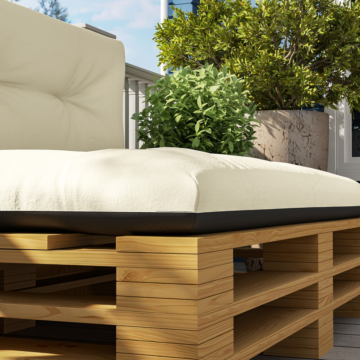 2 Seater Pallet Cushions Outdoor 3.9" Thick Replacement Cushions - Tufted Design for Garden, Patio, Cream White