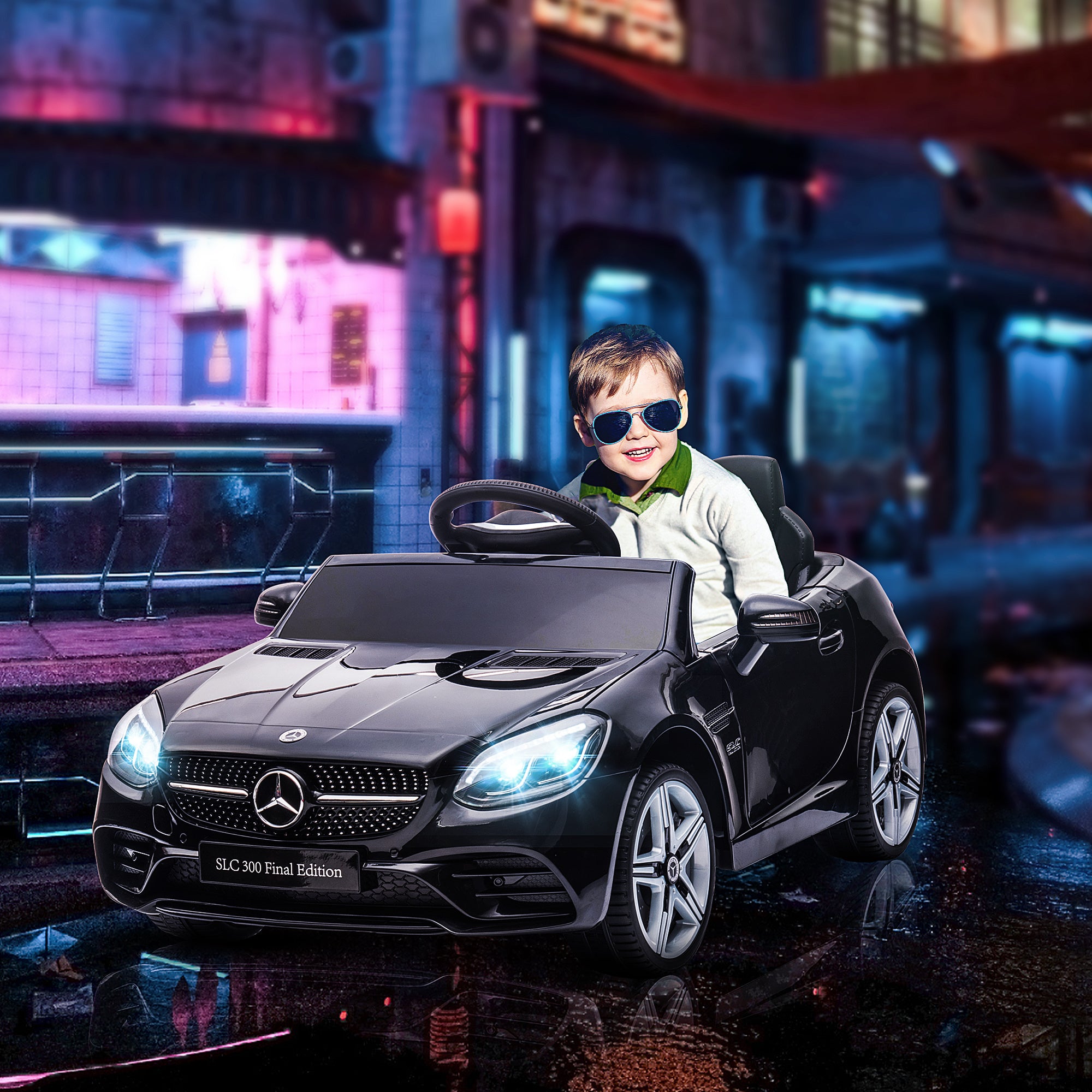 SLC 300 Licensed 12V Ride On Car for Kids with Remote Control, 2 Speeds, Battery Powered Kids Electric Car with Music, Lights, Suspension for 3-6 Years Old, Black