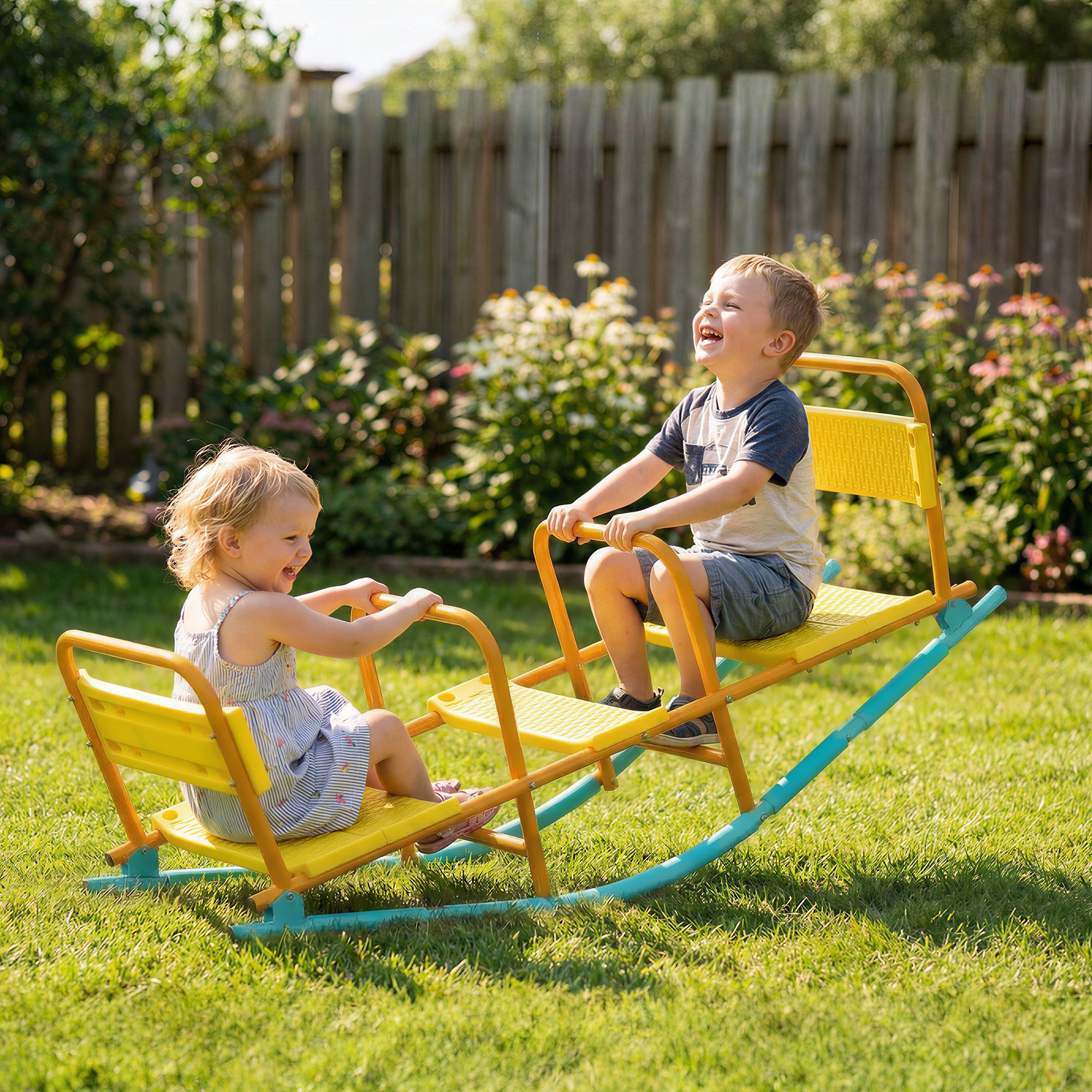 Teeter Totter Seesaw for Kids, 2 in 1 Metal Rocking Seesaw for Toddlers Age 3-8, Playground Equipment for Backyard