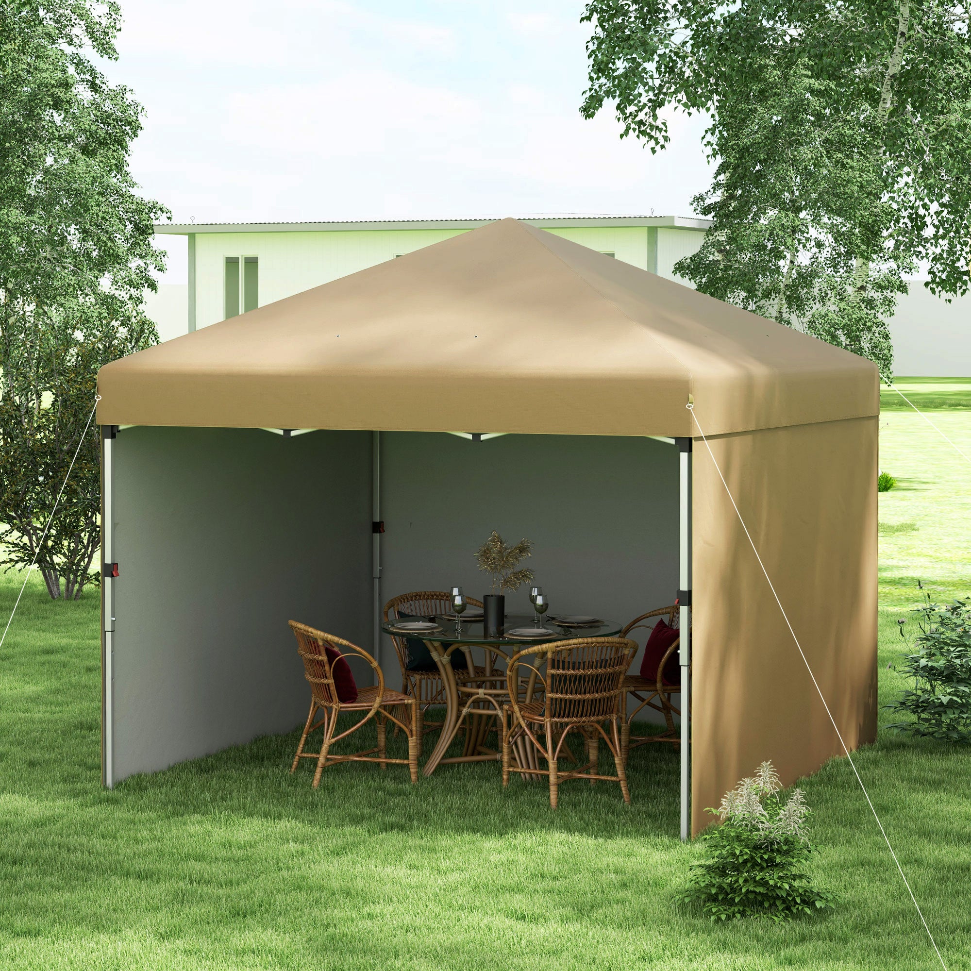 10' x 10' Pop Up Canopy with Sidewalls, Weight Bags and Carry Bag, Height Adjustable Tent for Parties, Beige