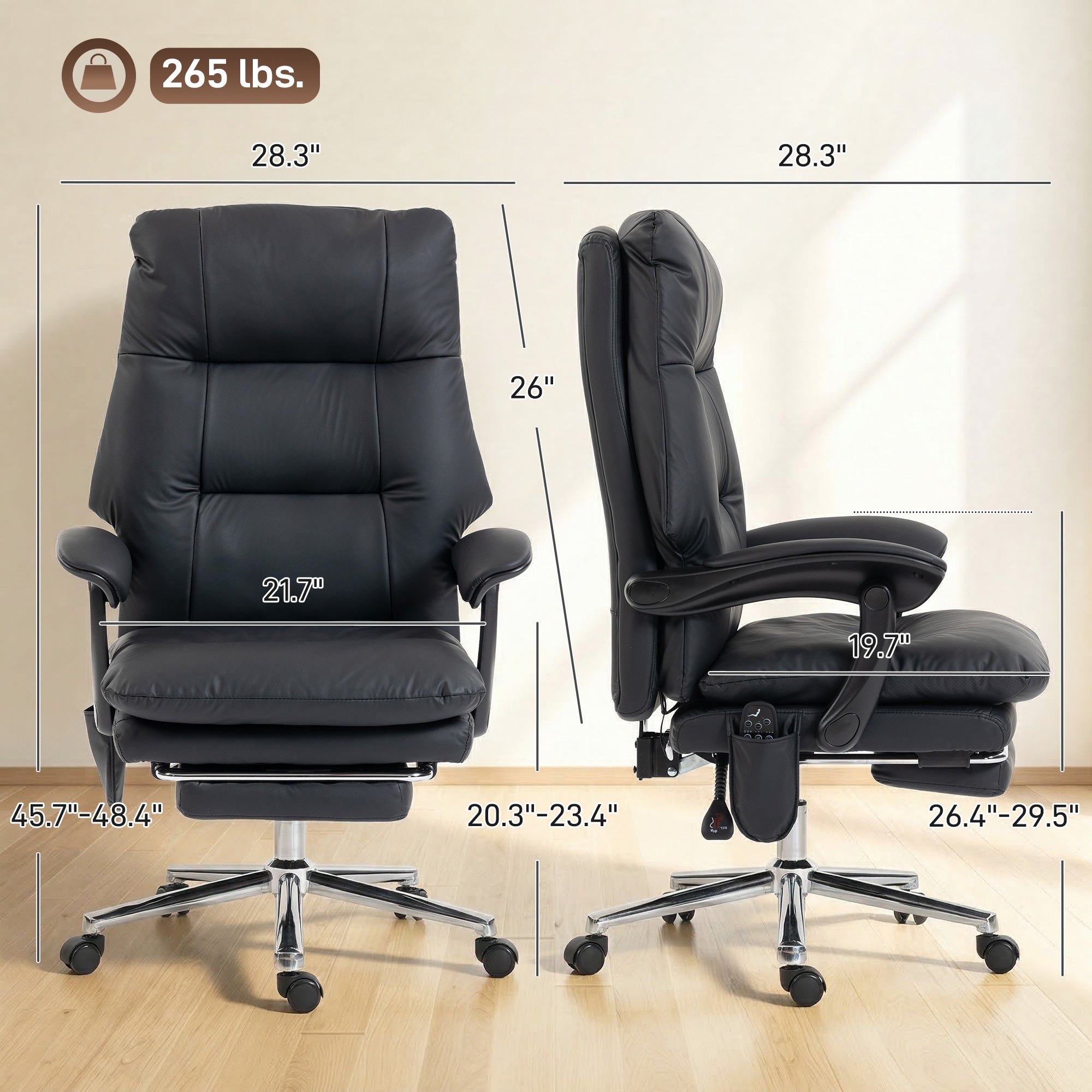 Massage Office Chair with 6-Point Vibration, Pet-Friendly Faux Leather Ergonomic Executive Desk Chair, Black