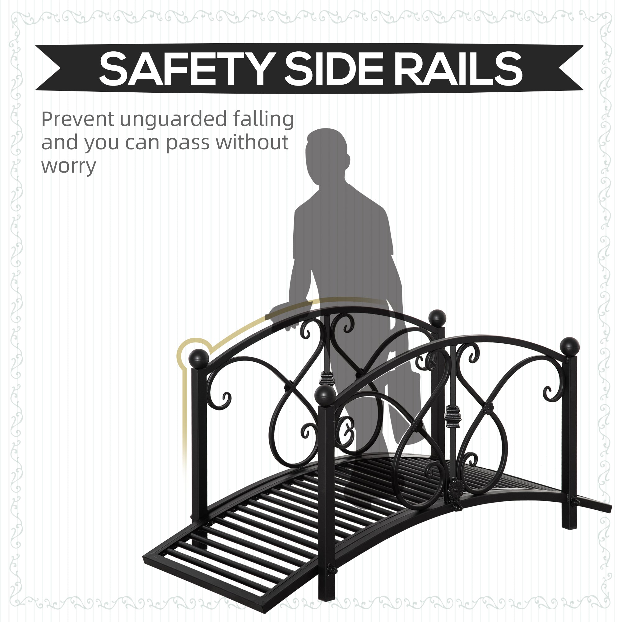 Garden Bridge 3.3FT, Decorative Classic Backyard Pond Bridge with Safety Railings Black