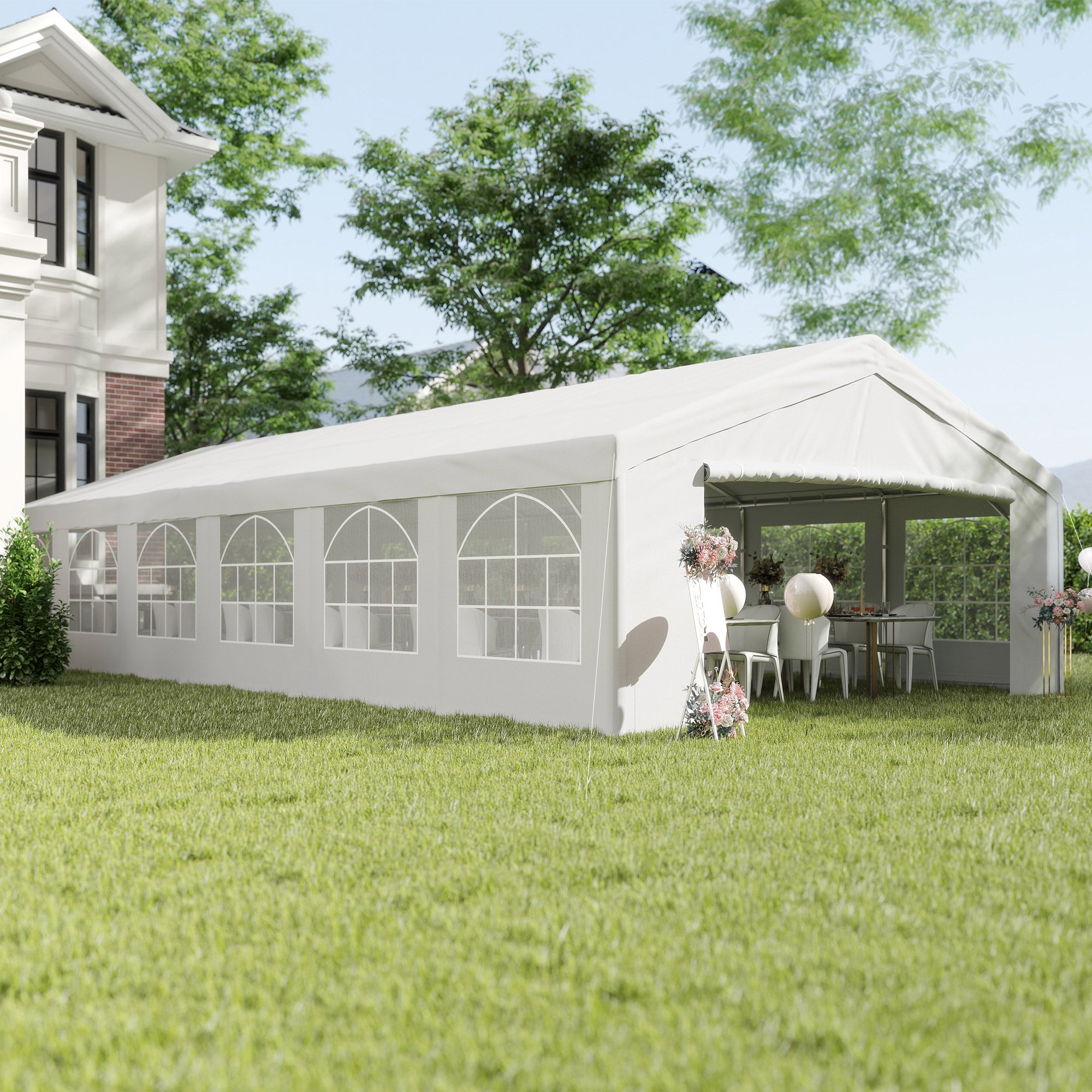 20 x 40 ft Heavy Duty Party Tent Outdoor Gazebo Wedding Tent Event Shelter Carport BBQ with Removable Sidewalls & Windows, Outside Waterproof Canopy for Parties, White