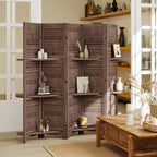 5 Panel 67" Tall Wood Privacy Screen Room Divider with 3 Shelves and Folding Storage for Bedroom, Walnut