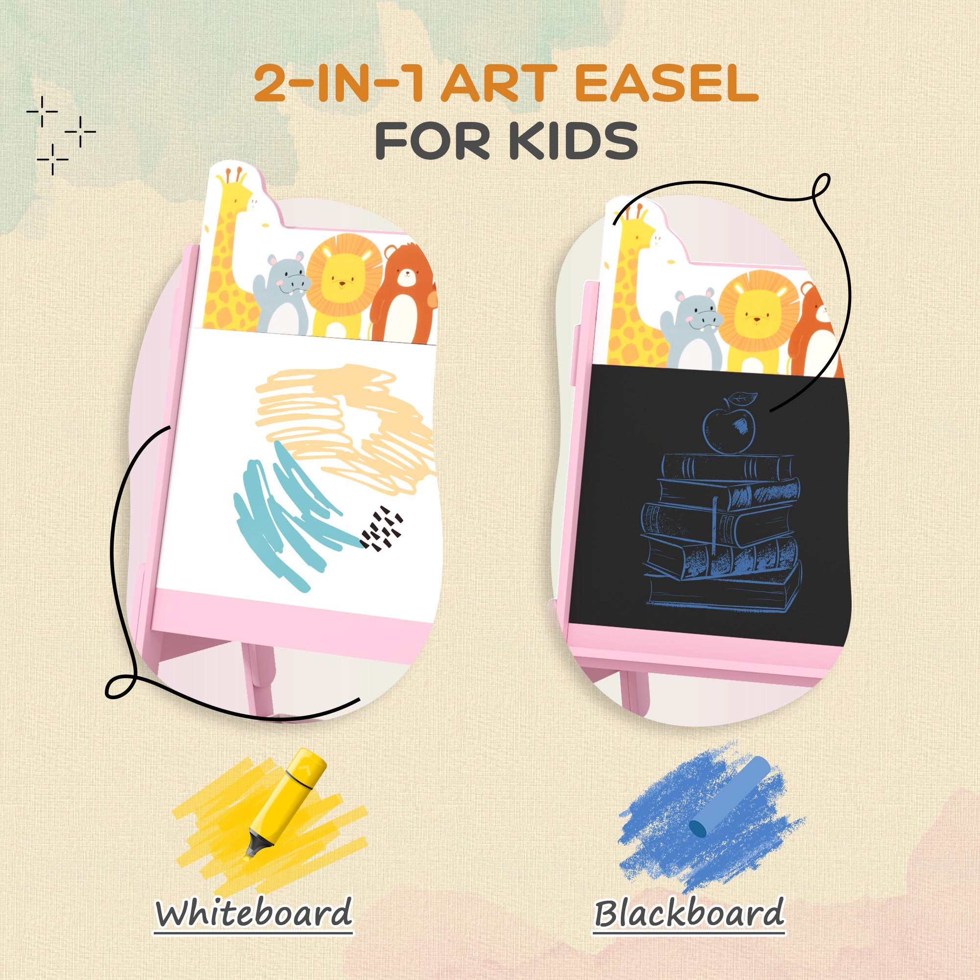 Doubel-Sided Easel for Kids w/ Whiteboard, Chalkboard, Storage Boxes, Blue