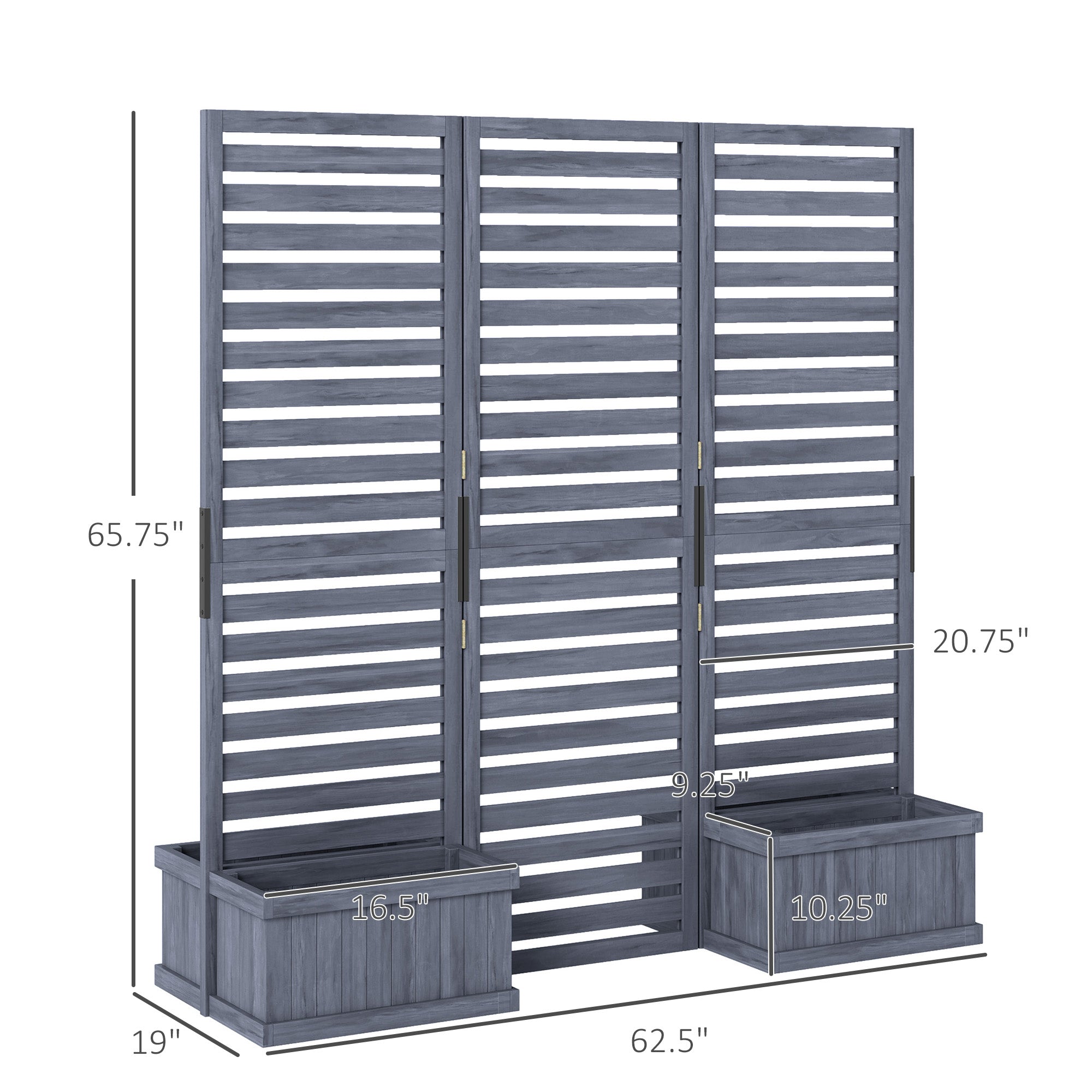 Wood Privacy Screen w/ 4 Planter Box, Raised Bed w/ 3 Panels & Drainage Holes