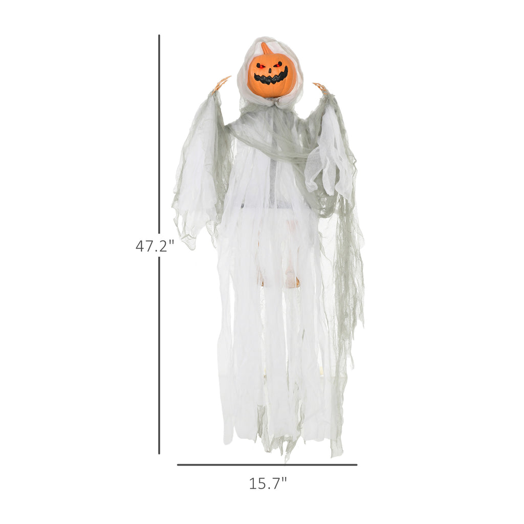 3.9' Outdoor Halloween Hanging Pumpkin Ghost w/ Light Up Eyes, Sound Activated Prop w/ Creepy Howling Sounds