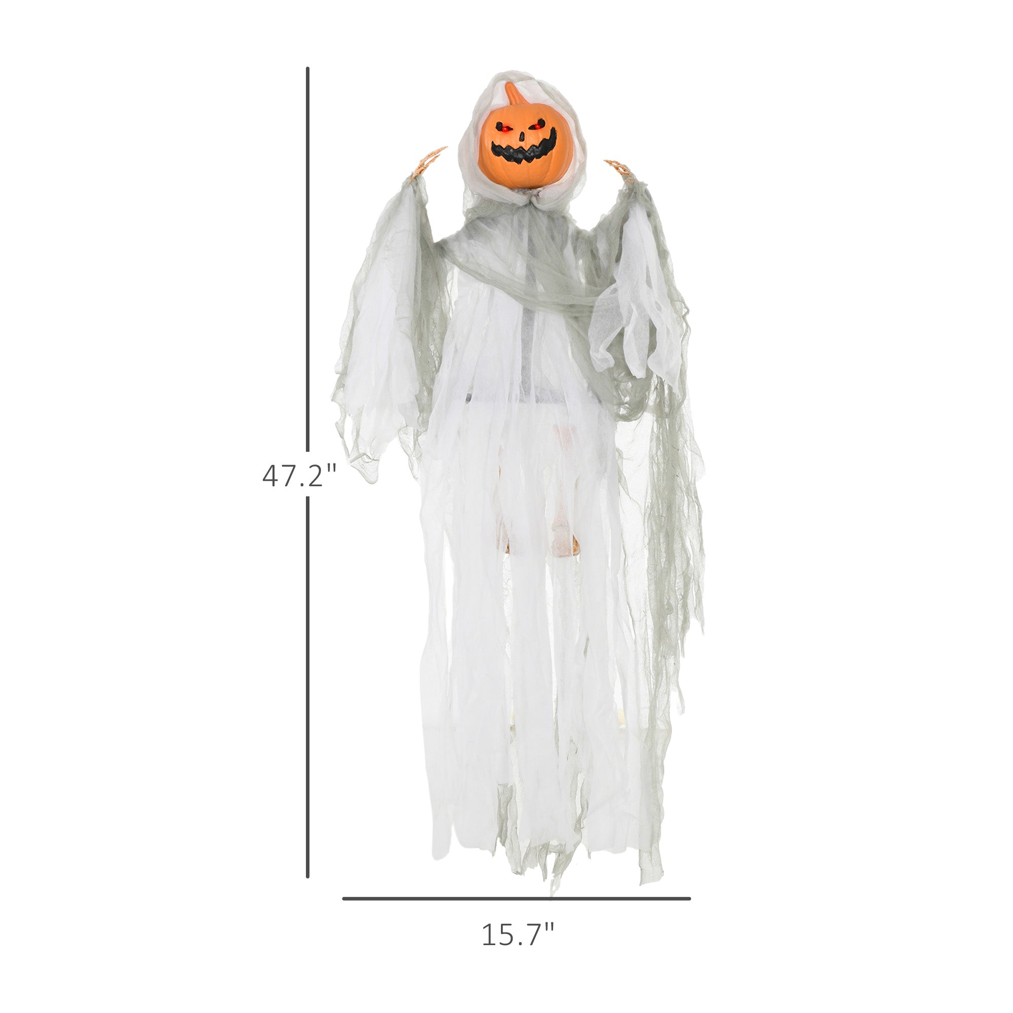 3.9' Outdoor Halloween Hanging Pumpkin Ghost w/ Light Up Eyes, Sound Activated Prop w/ Creepy Howling Sounds