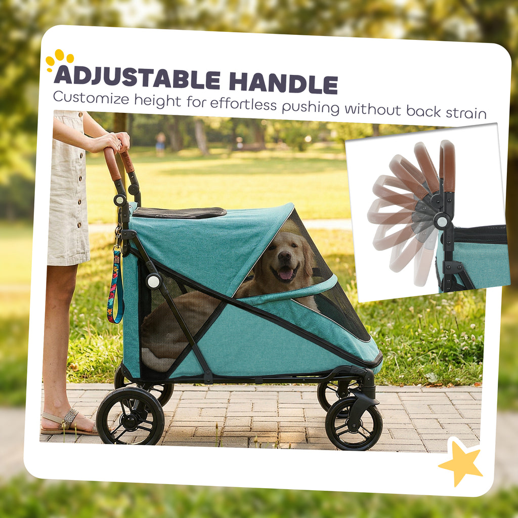 Dog Stroller for Large Dogs Up to 66 LBS with All-Terrain Spring Suspension, 8-Position Adjustable Handle, Teal