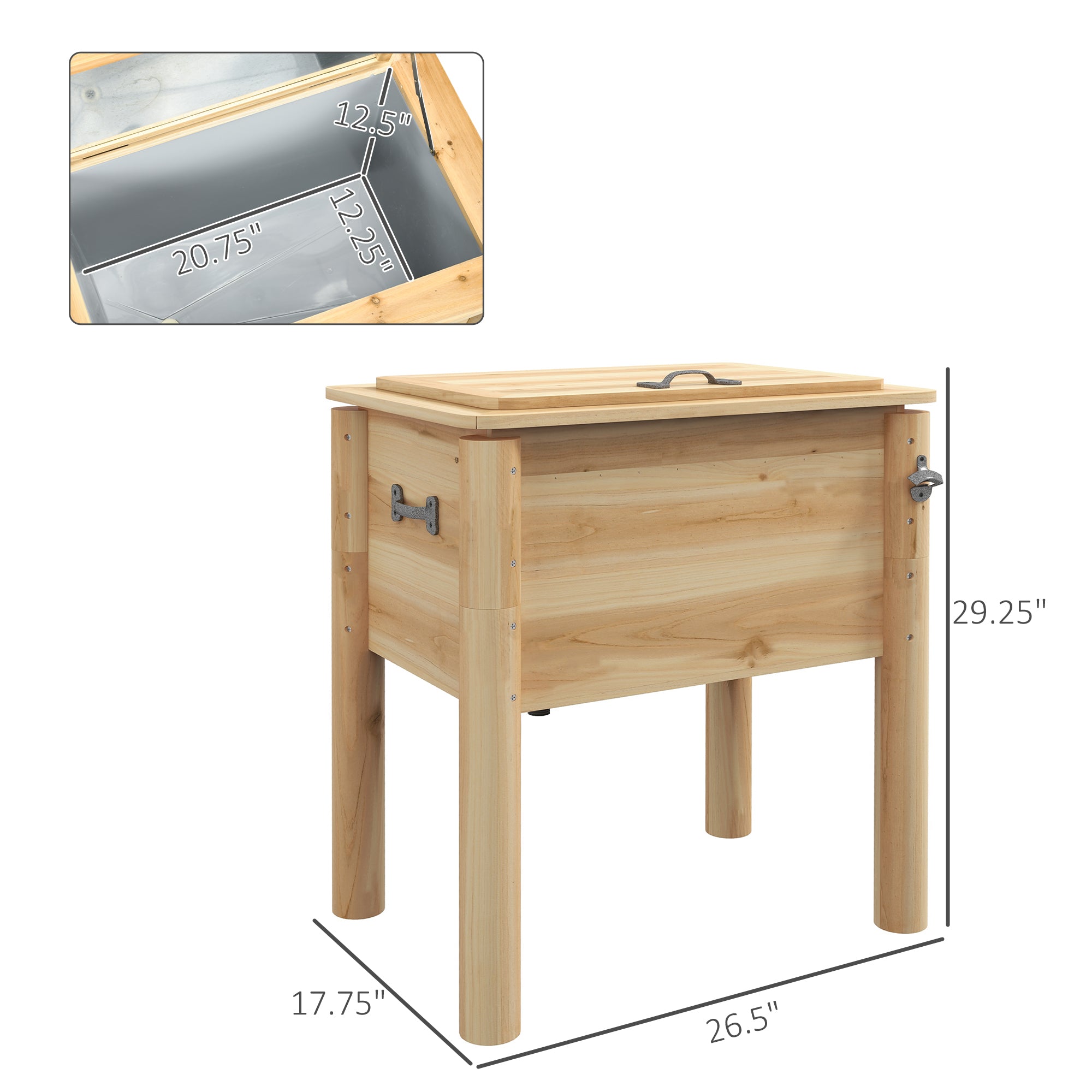 Wooden Outdoor Cooler, Beverage Cooler with Bottle Opener for Backyard Deck Poolside Party, 54 Quart, Natural
