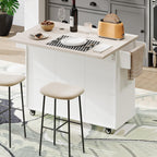 Kitchen Island with Trash Can Storage, Drop Leaf, Spice and Towel Rack, Adjustable Shelf, Utility Cart on Wheels, 51" L x 31.5" W x 35" H, White