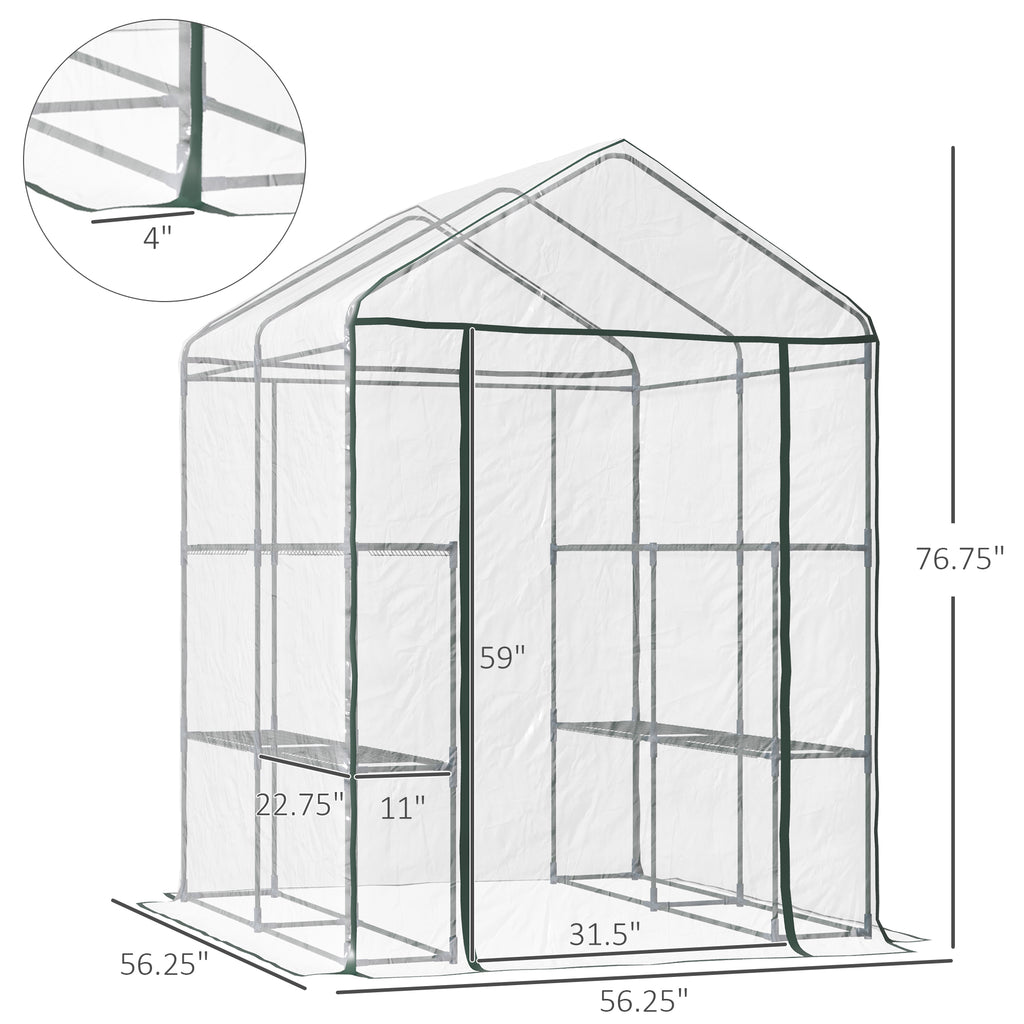 5' x 5' x 6' Mini Walk-in Greenhouse Kit, Portable Green House with 3 Tier Shelves, Roll-Up Door, and Weatherized Plastic Cover for Backyard Garden, Clear