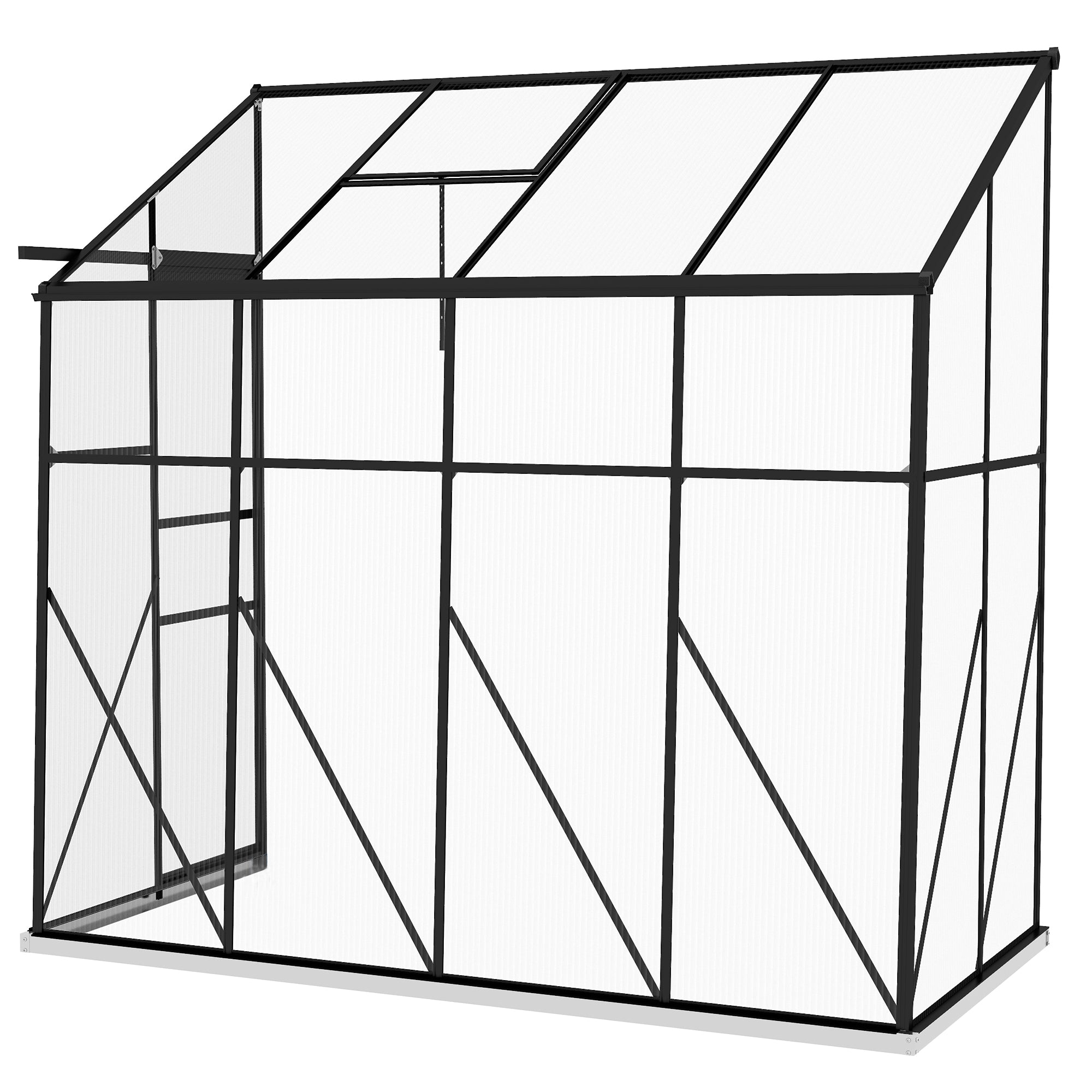 8' x 4' Walk-in Polycarbonate Greenhouse, Lean-to Aluminum Green House with Rain Gutter and Foundation, Black