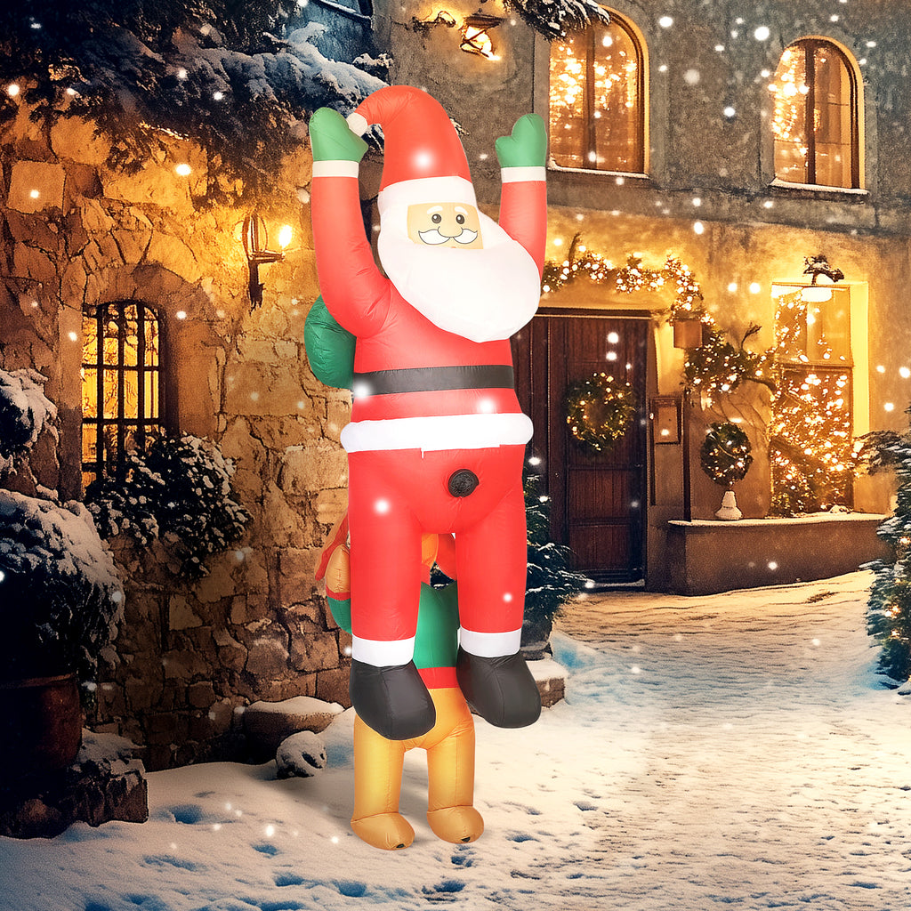 7FT Hanging Christmas Inflatable Santa with Dog, Christmas Blow Up Decoration with Built-in LED Lights for Garden