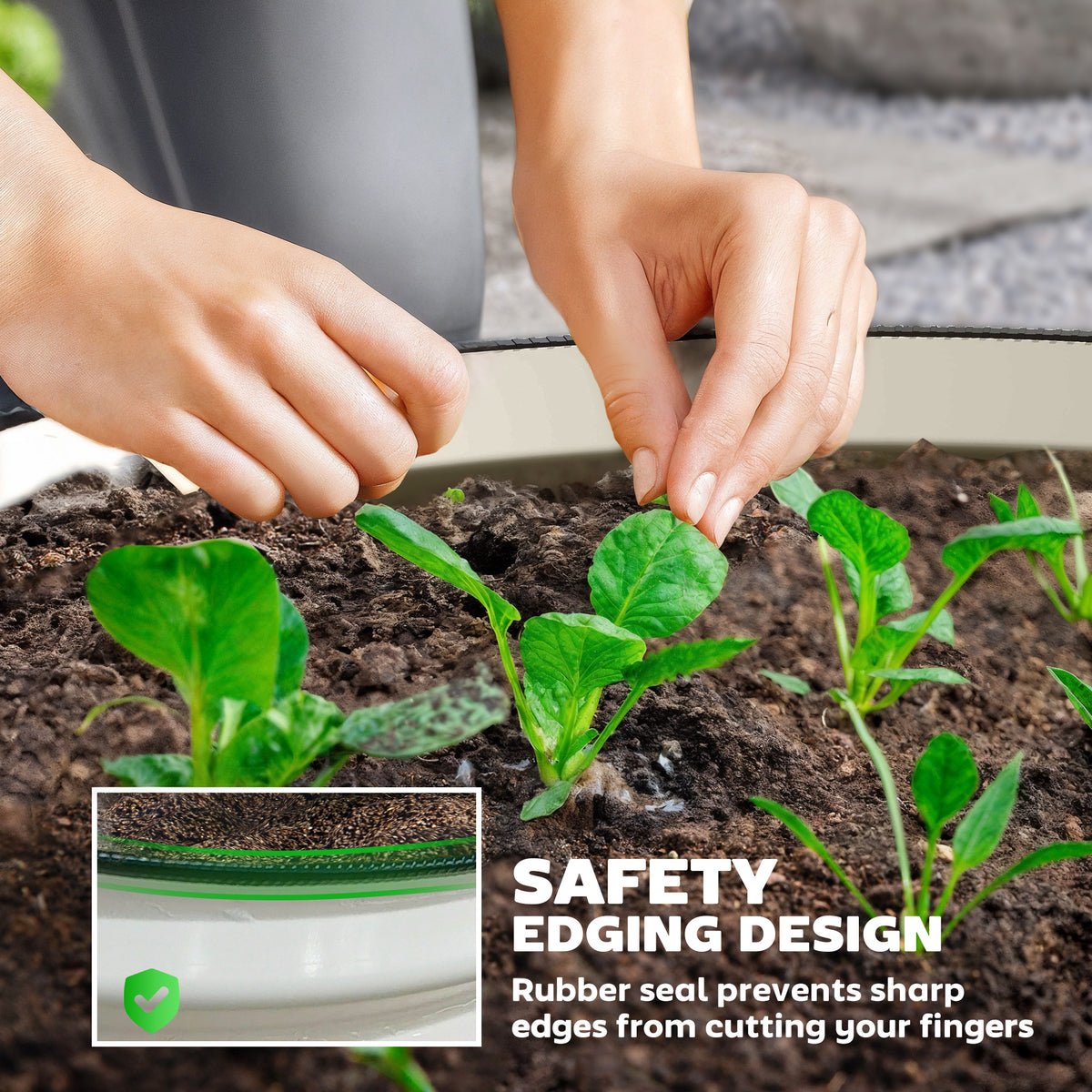 Set of 2 Raised Garden Bed, Metal Planter Box with Safety Edging, Easy-to-assemble Stock Tank, Cream
