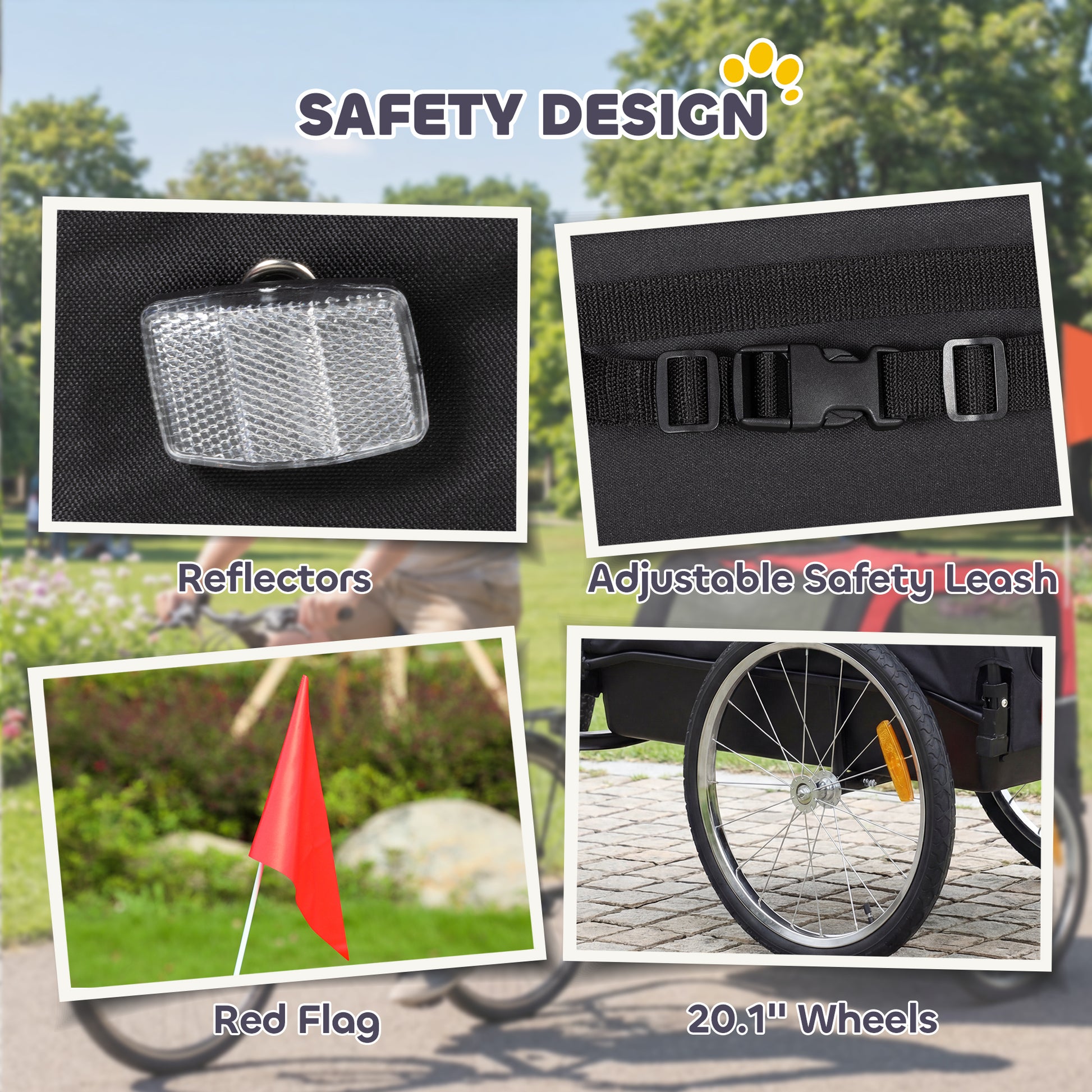 Dog Bike Trailer, Pet Cart Bicycle Carrier with 20" Air Tires, Quick-Release Wheels, Reflectors, Flag