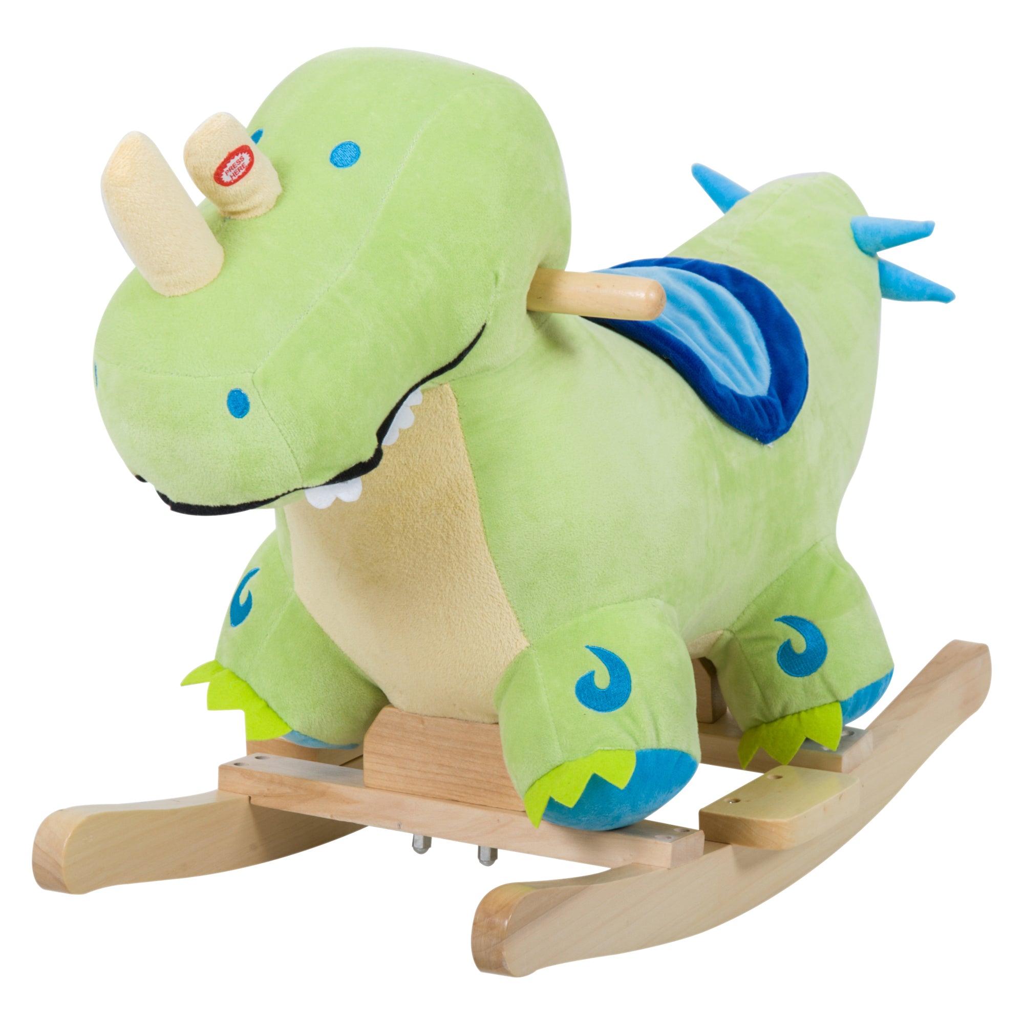 Kids Plush Ride-On Rocking Horse Toy Dinosaur Ride on Rocker Green with Realistic Sounds