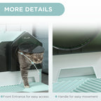 Hooded Cat Litter Box w/ Litter Mat, Litter Particle Catching, Light Blue