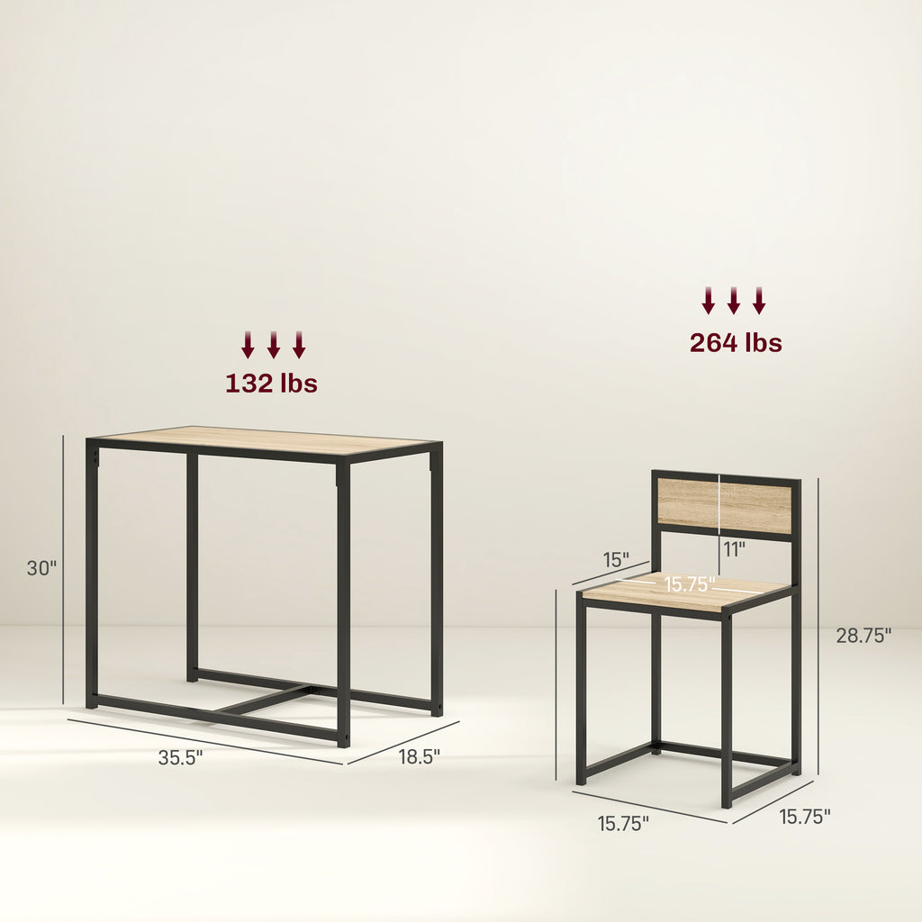 3-Piece Dining Room Set, Industrial Kitchen Table Set with Rectangular Table and 2 Dining Chairs, Oak