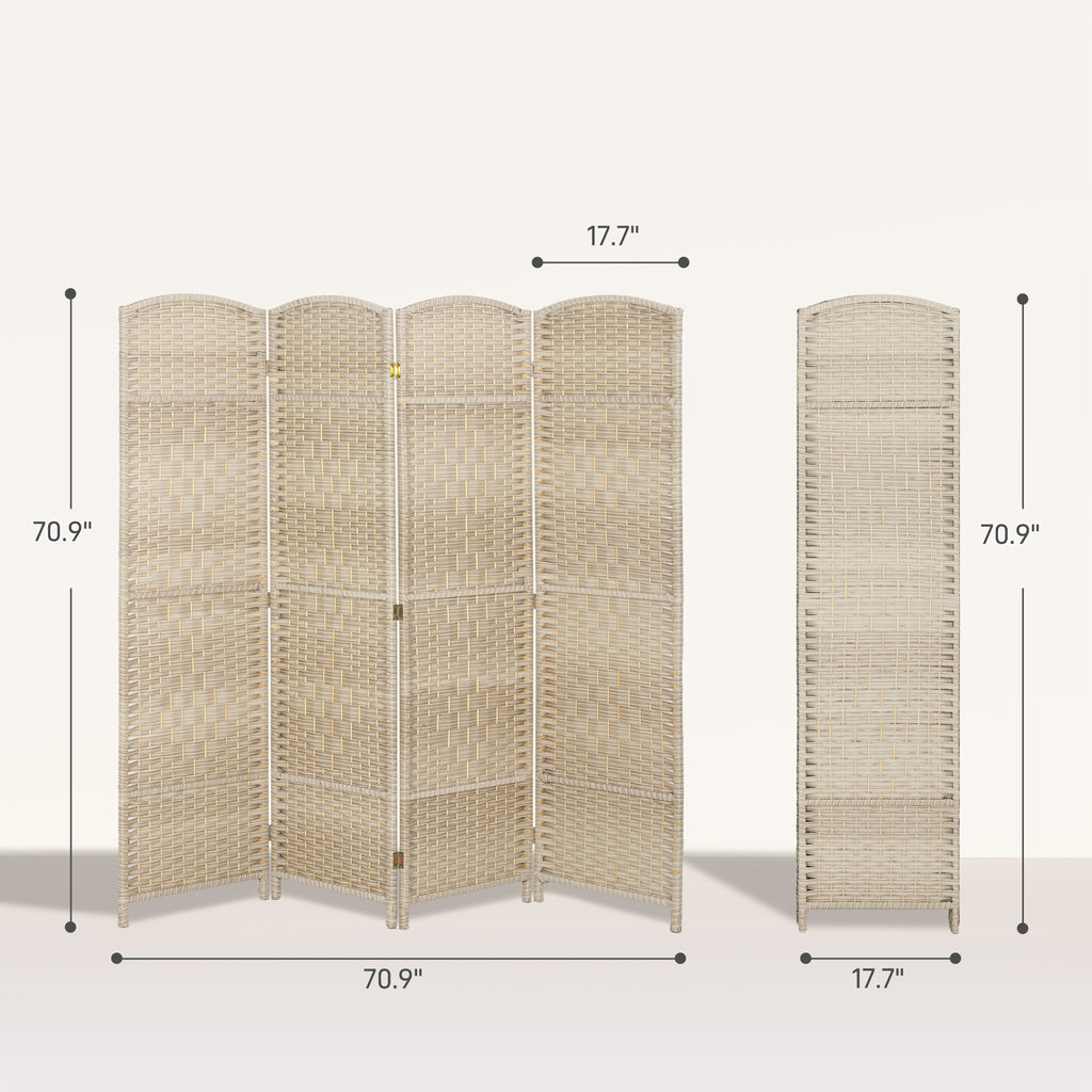 Folding Room Divider Screen 4 Panel 6' Tall Privacy Screen Freestanding Wood Partition for Home Office, Washed Oak