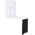 Wall Mounted Foldable Desk with a Blackboard, Fold Out Convertible Floating Desk with Shelves, White