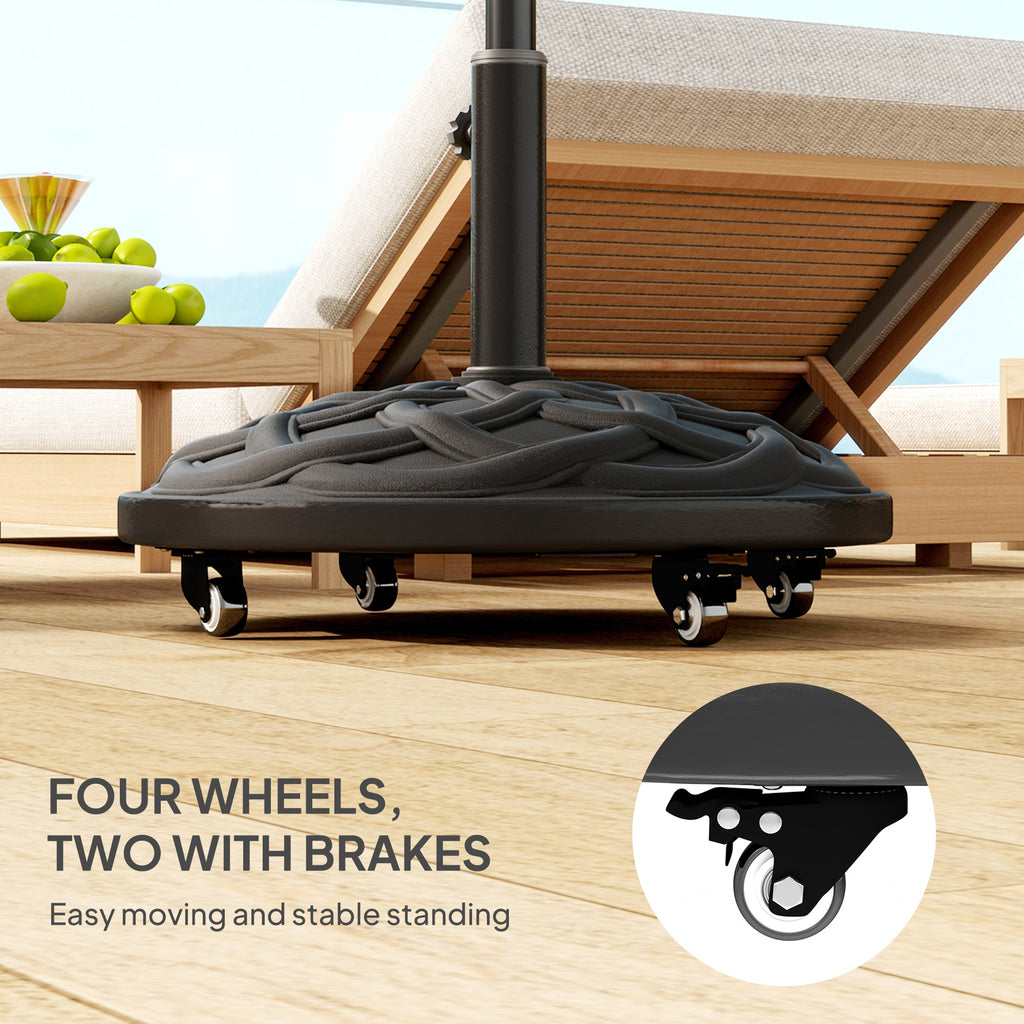 Round Patio Umbrella Base with Wheels, 44 lbs Resin Umbrella Stand Base, Heavy Duty Patio Umbrella Holder for 1.3"/1.5"/1.9" Umbrella Poles for Outdoor, Lawn, Poolside, Black